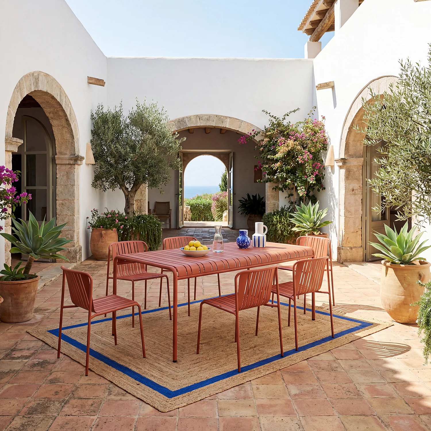 Tuintafel 180 x 100 cm met 6 tuinstoelen - Terracotta - 1