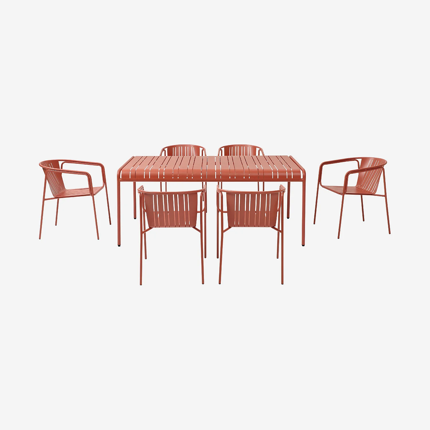 Tuintafel 180 x 100 cm met 6 tuinstoelen met armleuningen - Terracotta - 3