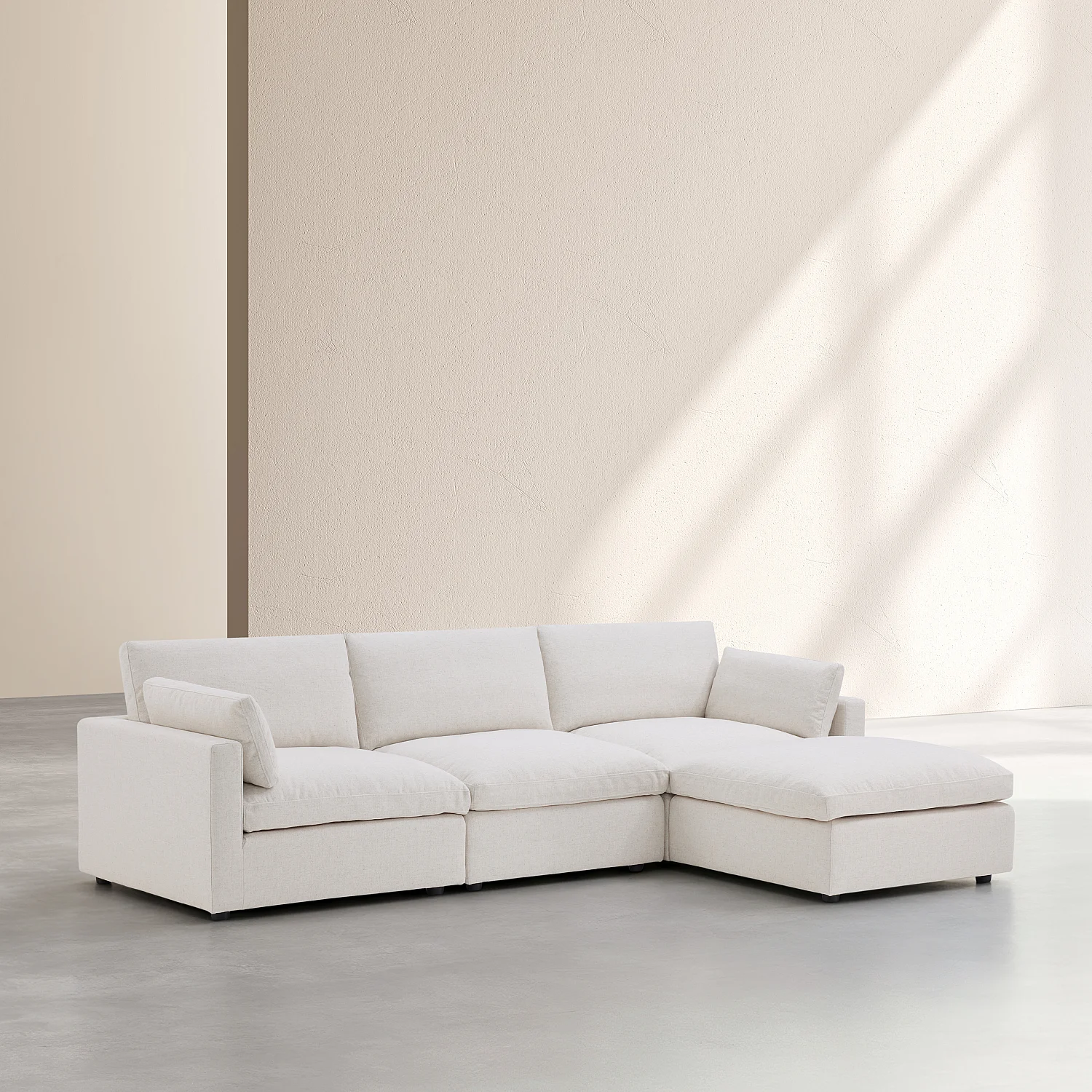 Canapé 4 places modulable avec repose pieds en tissu - Ivoire - 3