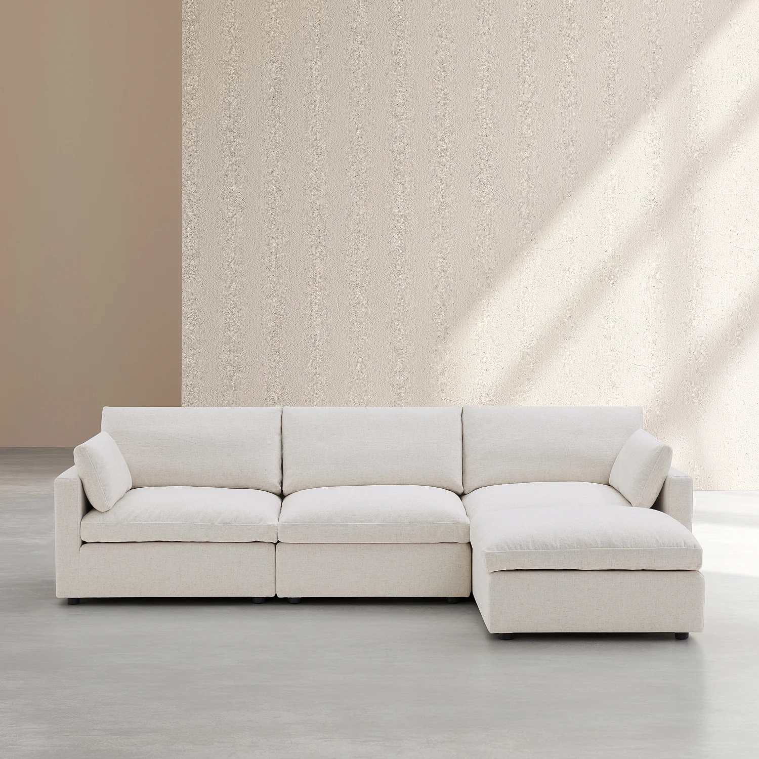 Canapé 4 places modulable avec repose pieds en tissu - Ivoire - 1