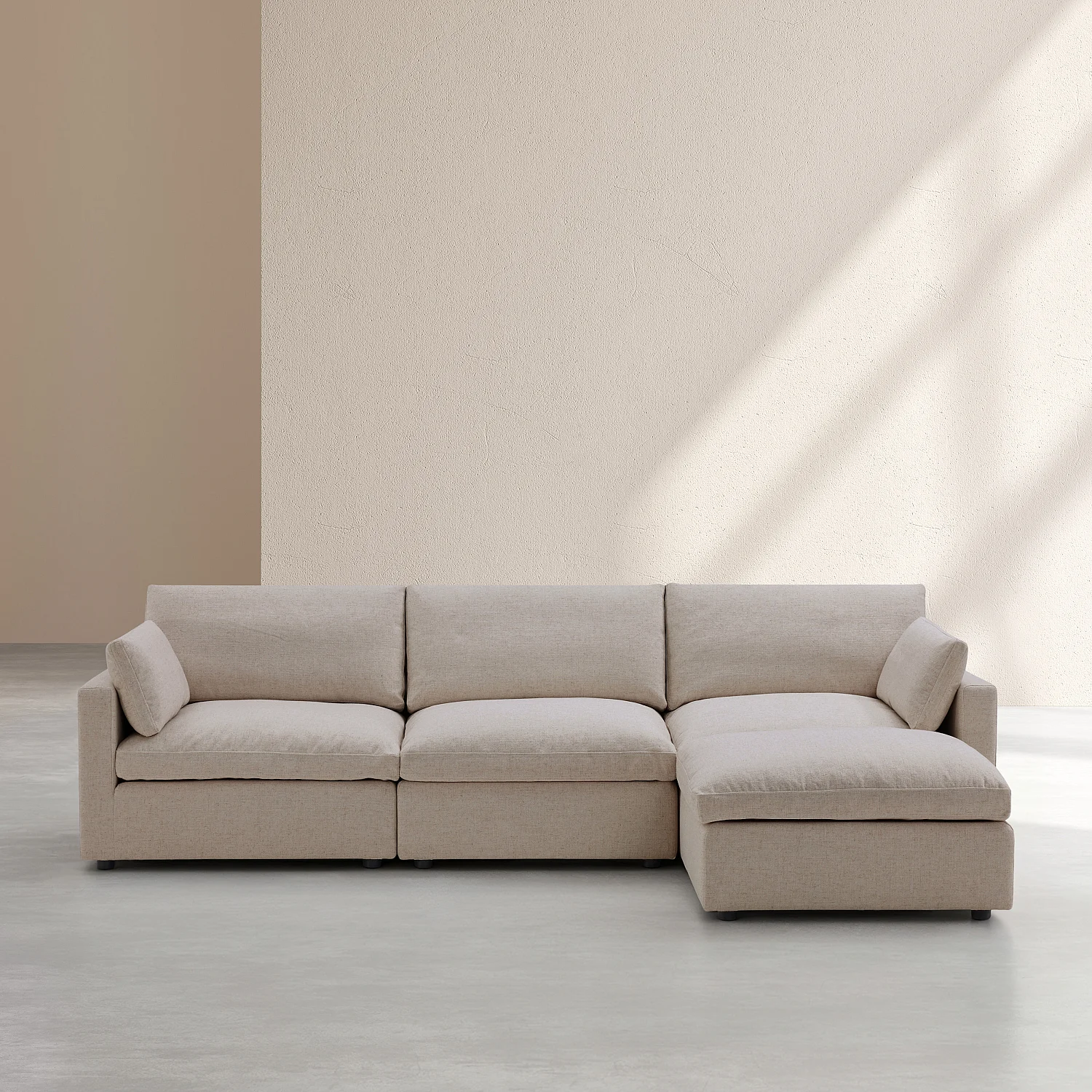 Sofá modular de 4 plazas con reposapiés de tejido - Topo - 1