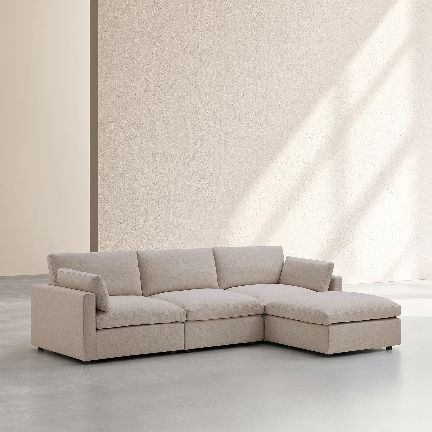 Sofá modular de 4 plazas con reposapiés de tejido - Topo - 3