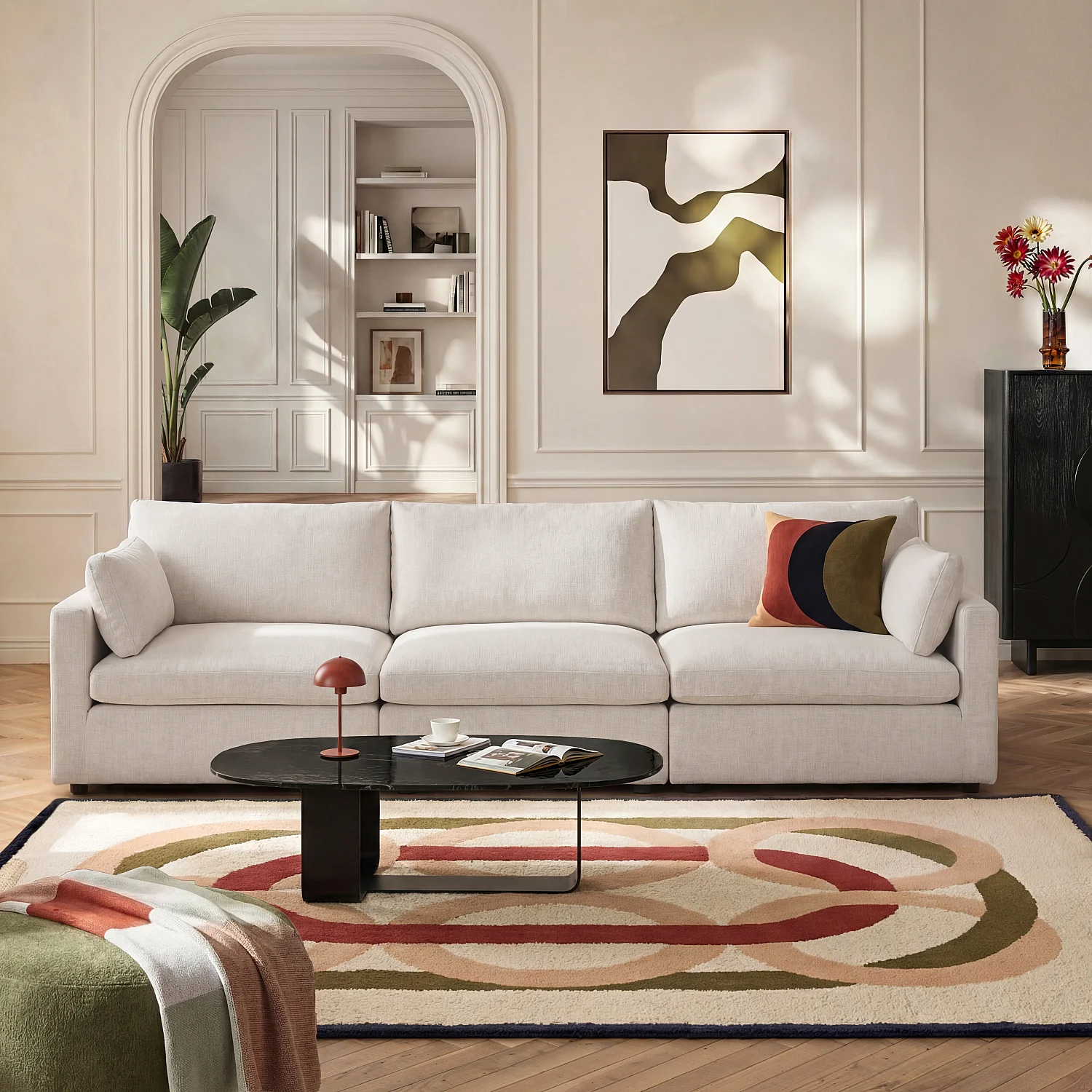 Divano modulare 4 posti in tessuto - Avorio - 1