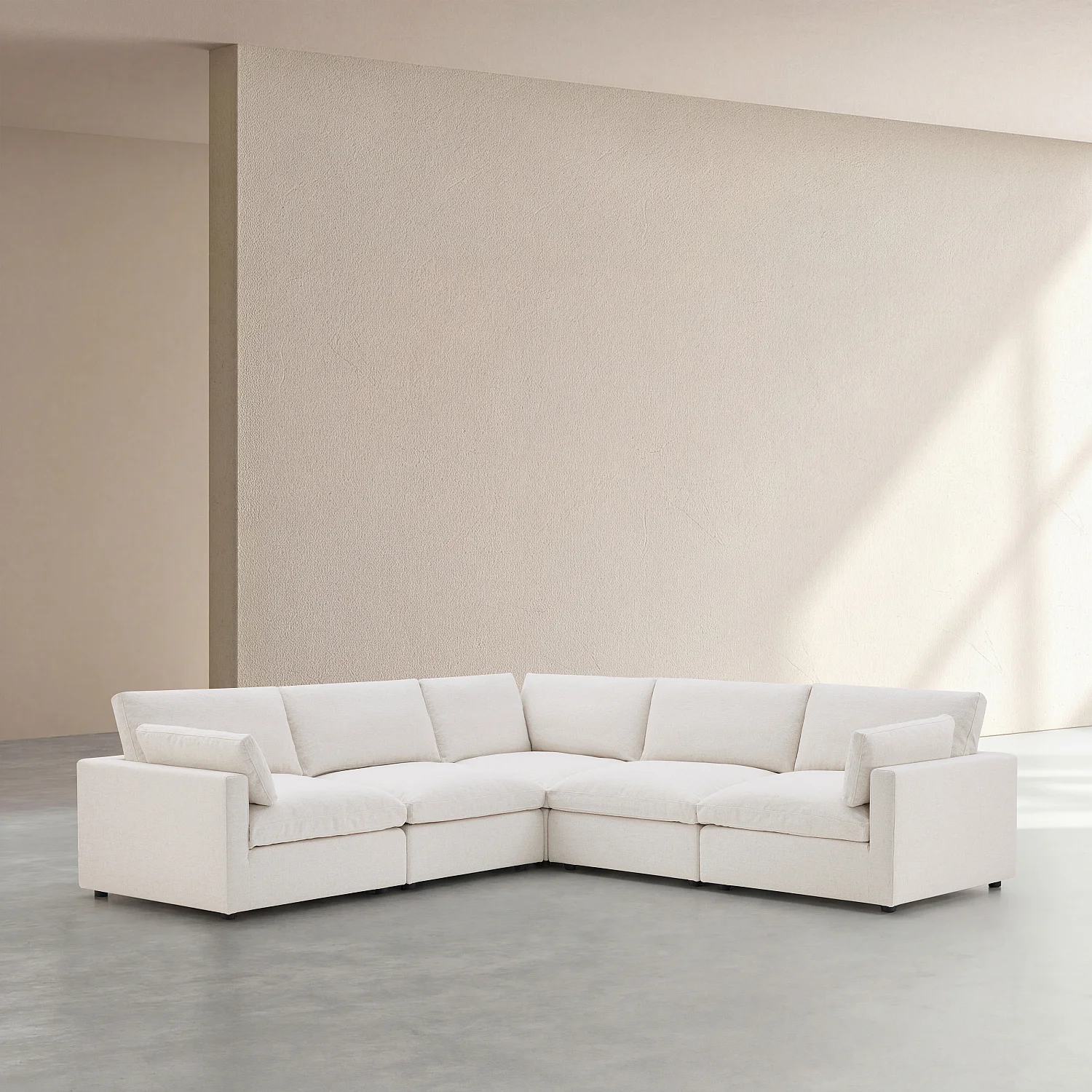 Canapé d'angle 6 places modulable en tissu - Ivoire - 2