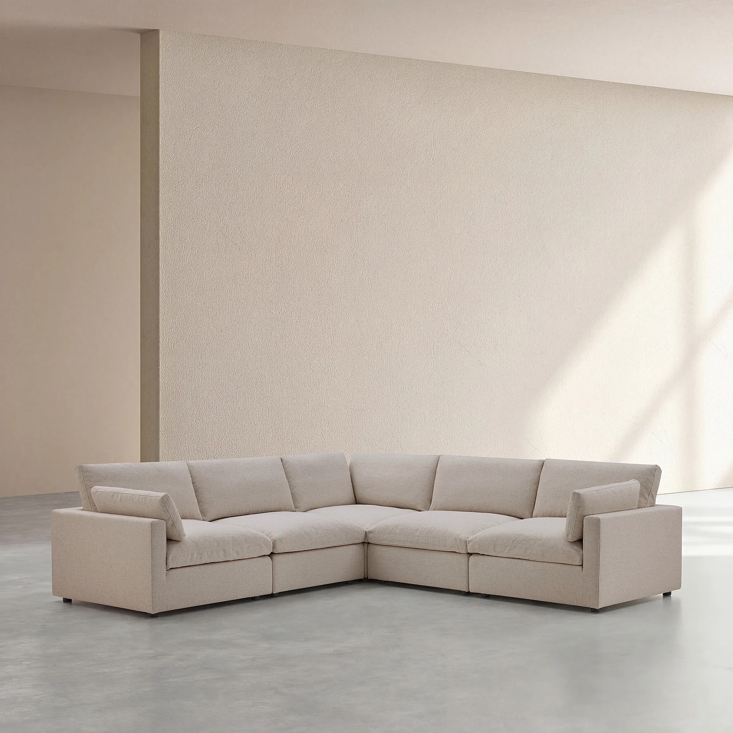 Canapé d'angle 6 places modulable en tissu - Taupe - 2