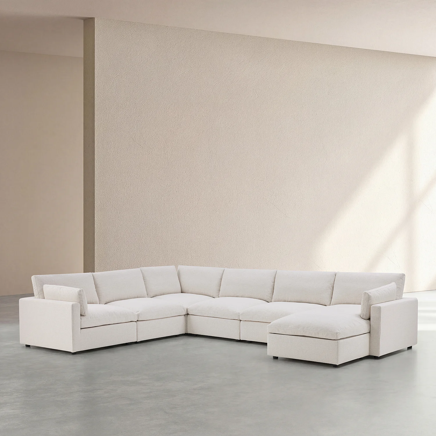 Grand canapé d'angle 7 places modulable en tissu - Ivoire - 2