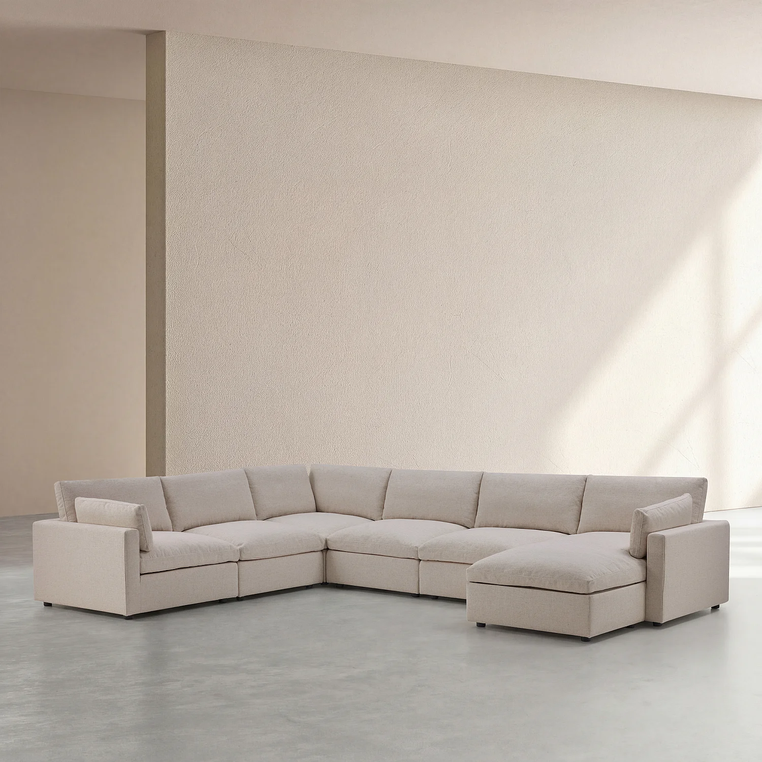 Grand canapé d'angle 7 places modulable en tissu - Taupe - 2