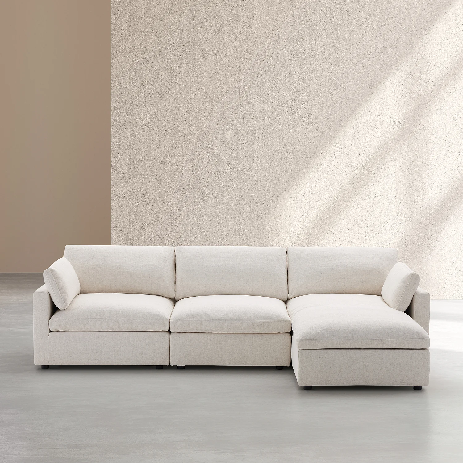 Canapé d'angle réversible 4 places modulable en tissu - Ivoire - 2