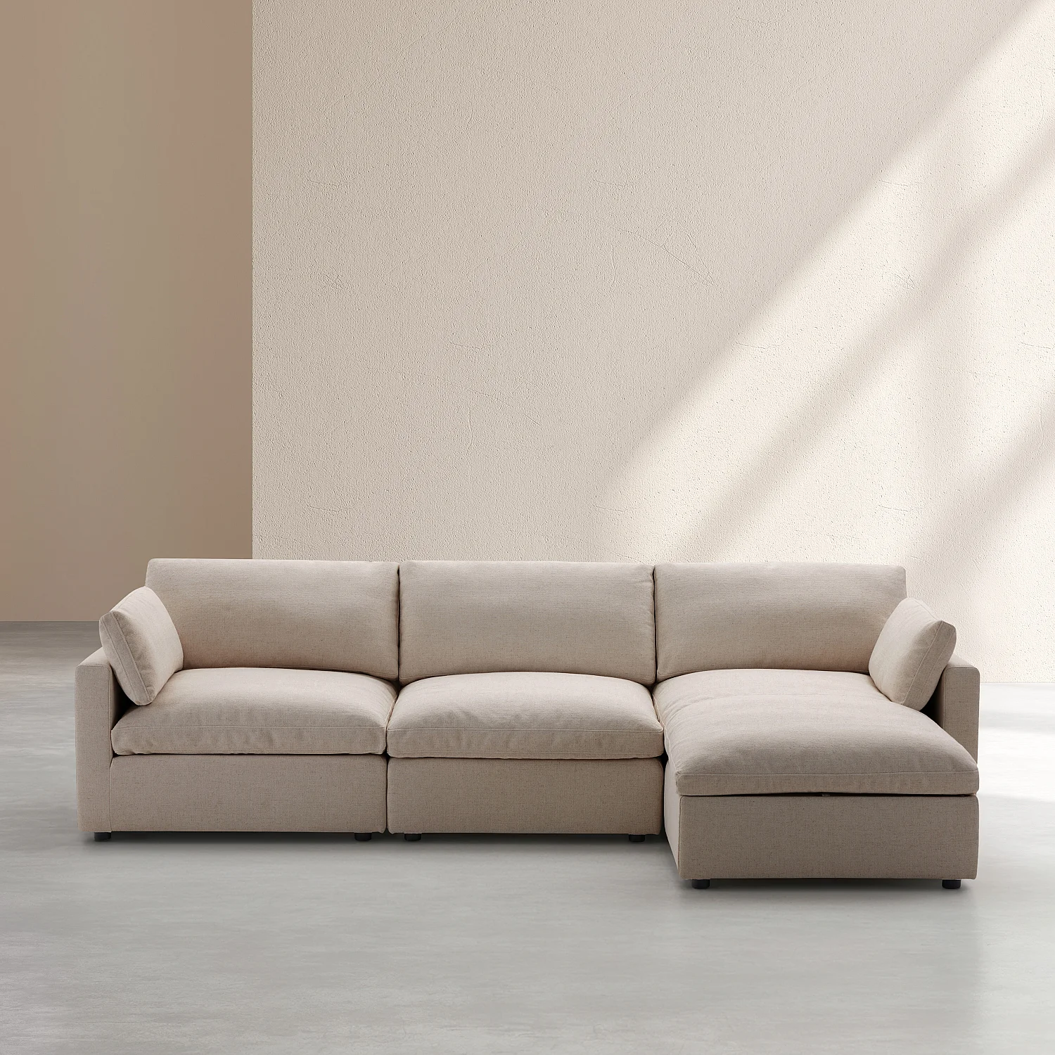 Canapé d'angle réversible 4 places modulable en tissu - Taupe - 2