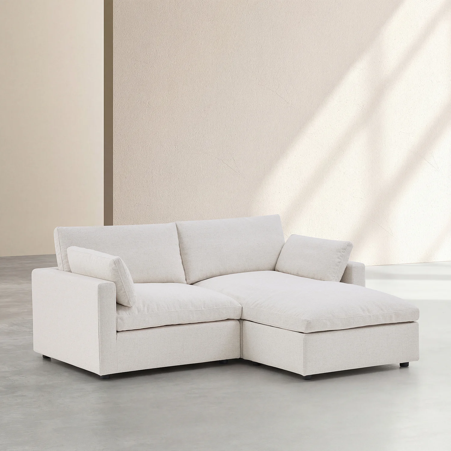 Canapé d'angle réversible 3 places modulable avec méridienne en tissu - Ivoire - 3