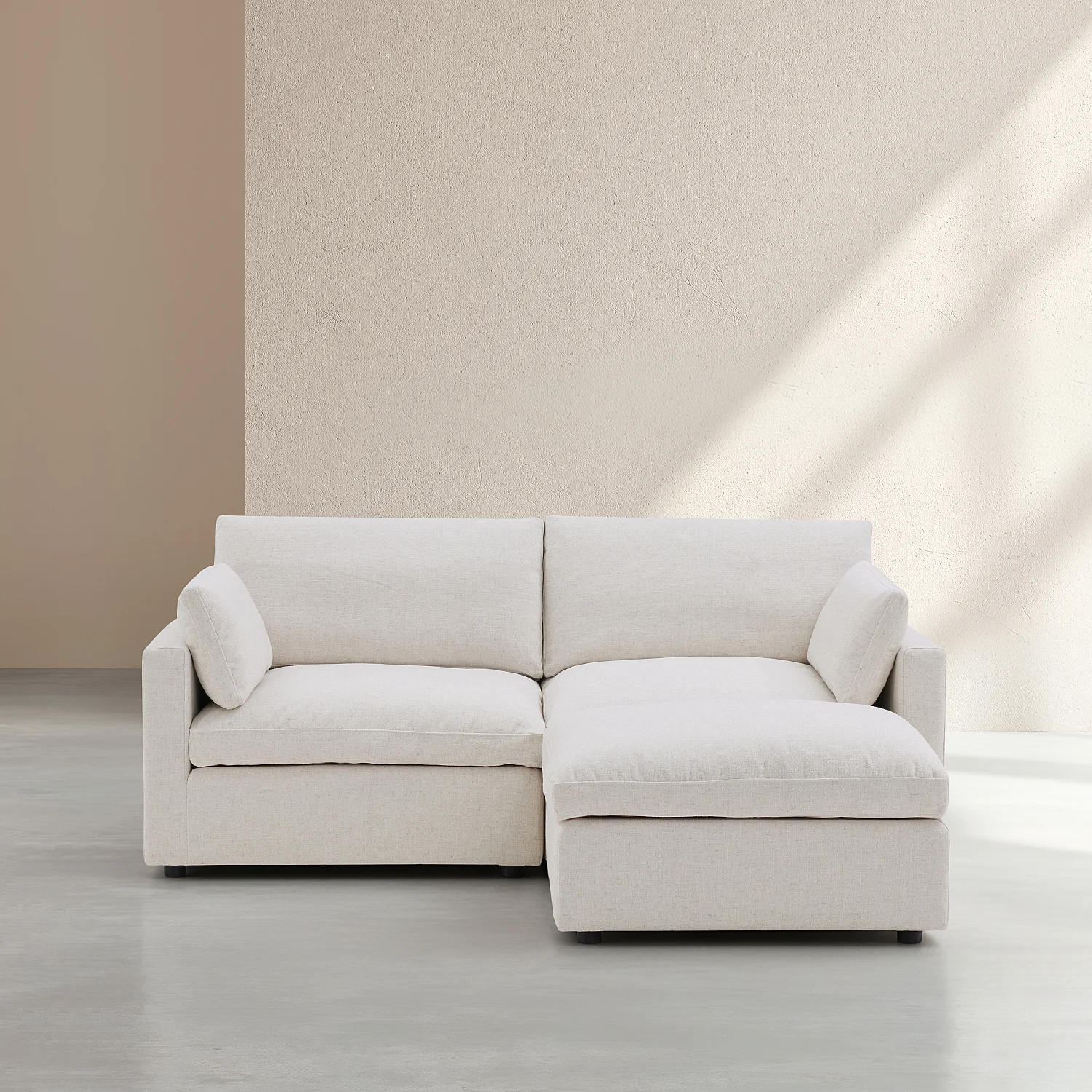 Canapé 3 places modulable avec repose pieds en tissu - Ivoire - 1