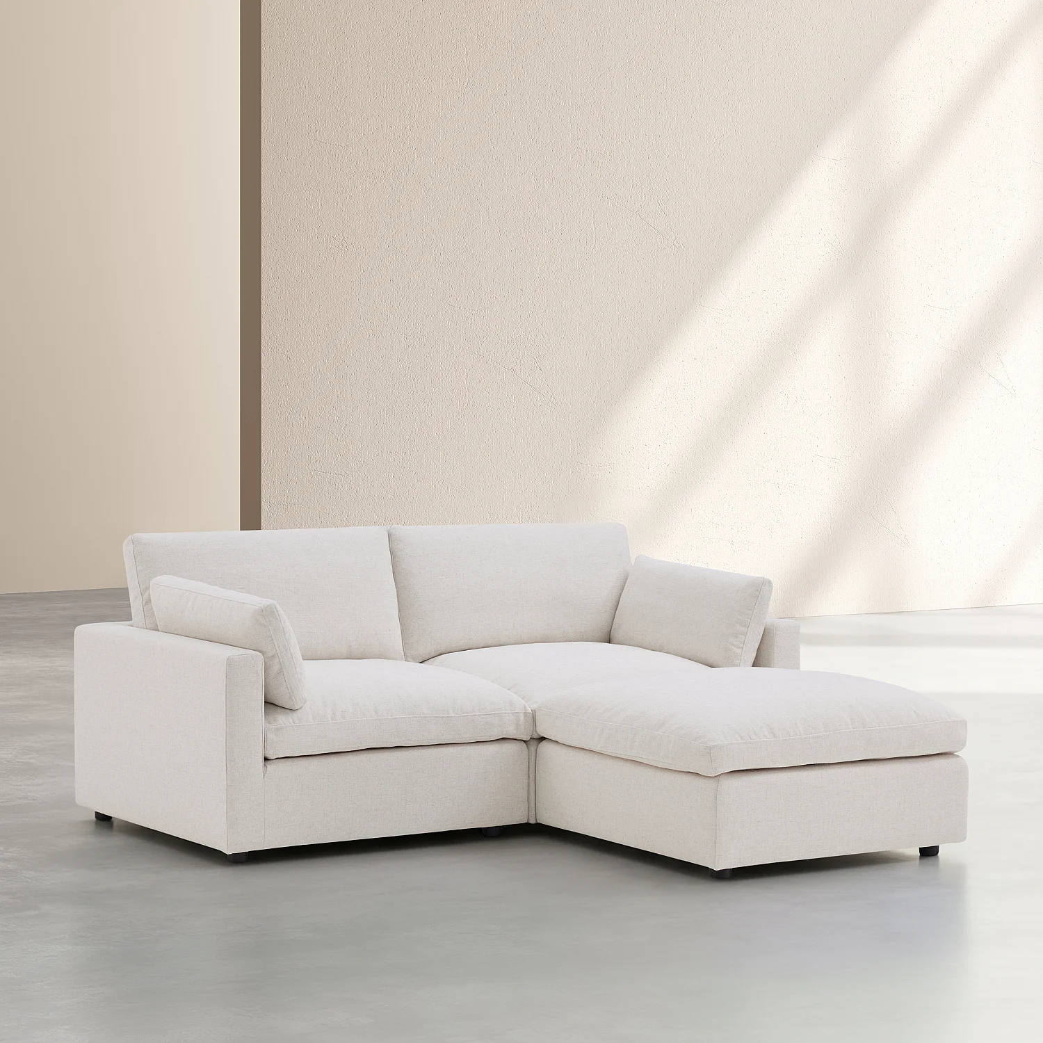 Canapé 3 places modulable avec repose pieds en tissu - Ivoire - 3