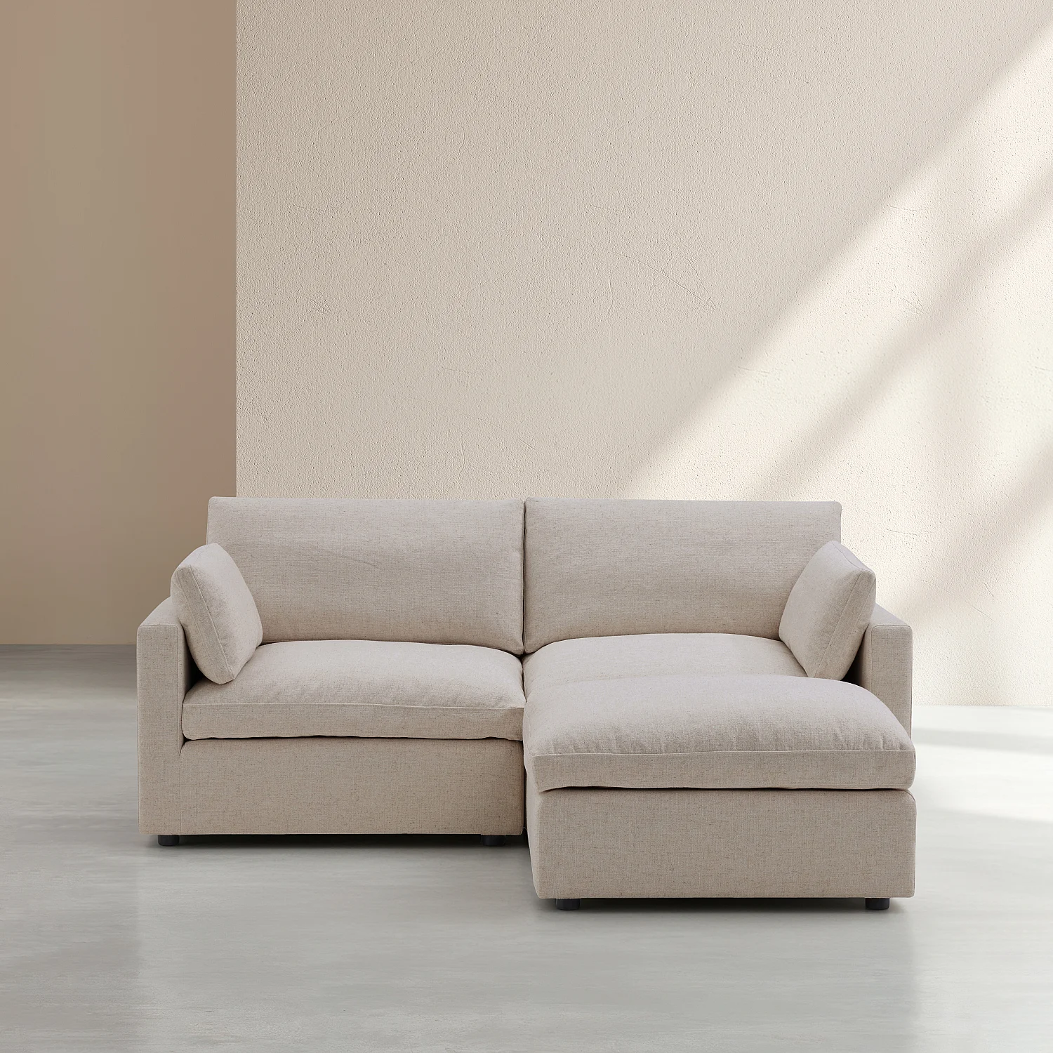 Canapé 3 places modulable avec repose pieds en tissu - Taupe - 1