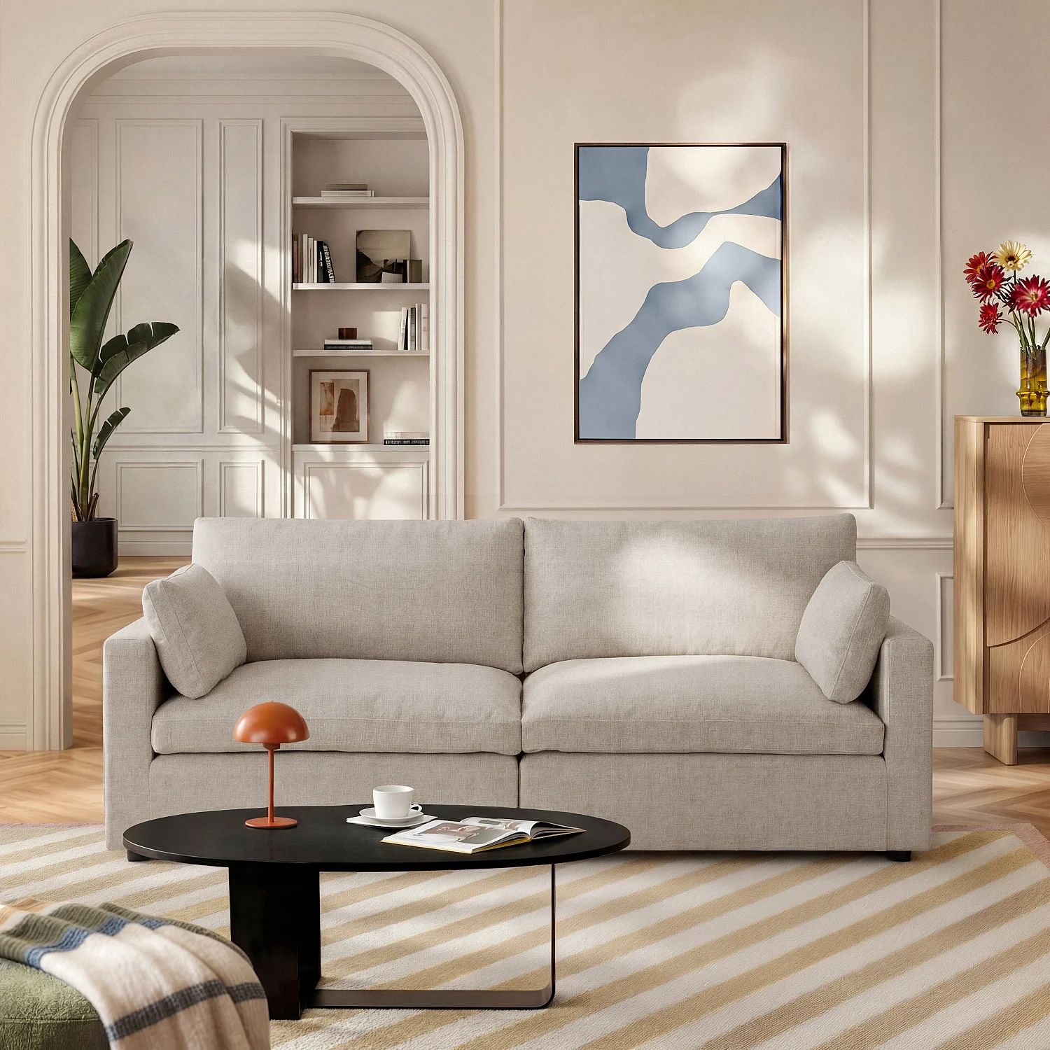 Divano modulare 3 posti in tessuto - Tortora - 1