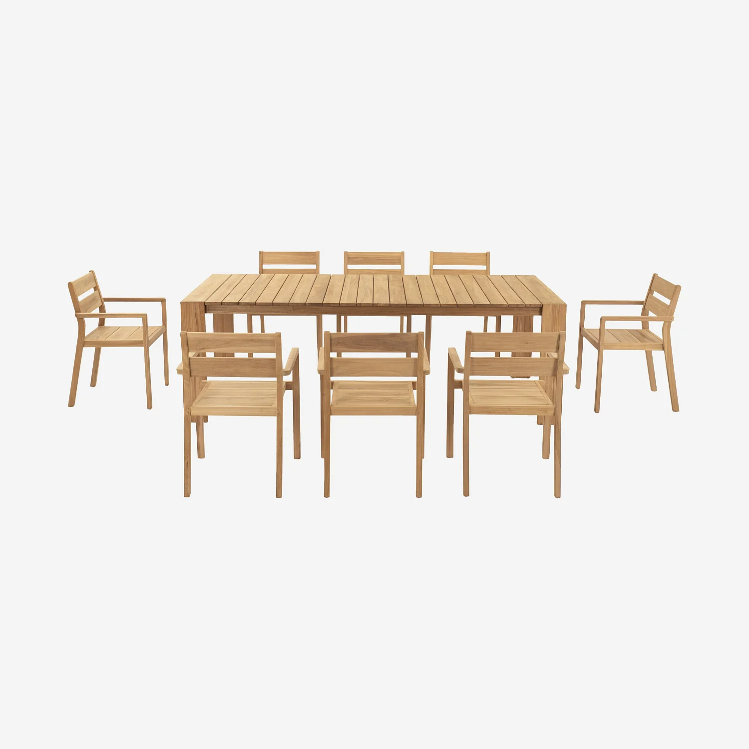 Ensemble table rectangulaire et 8 chaises de jardin en teck massif - Naturel - 3