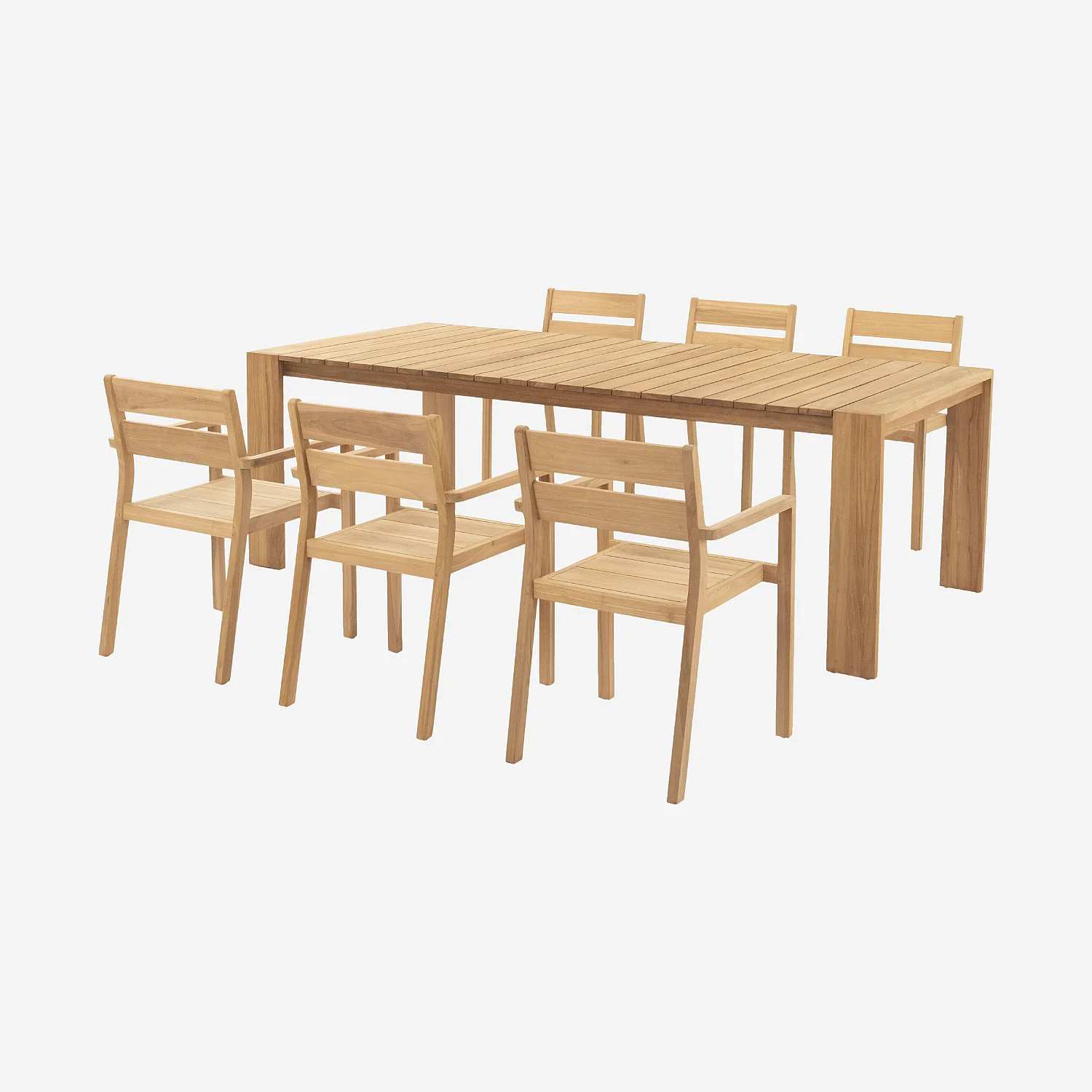 Ensemble table rectangulaire et 6 chaises de jardin en teck massif - Naturel - 2