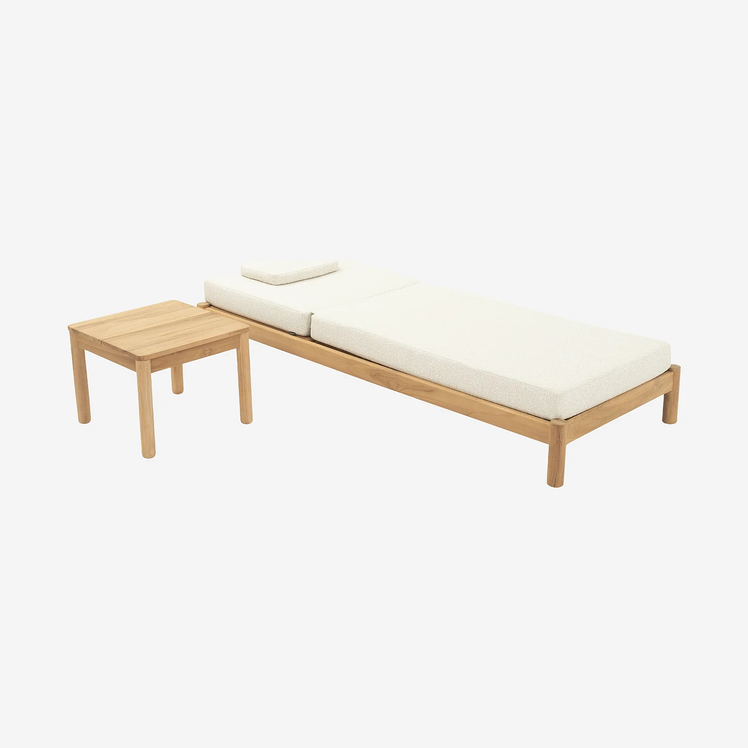 Ensemble table d'appoint et bain de soleil en teck massif et tissu imperméable - Naturel et blanc cassé - 4