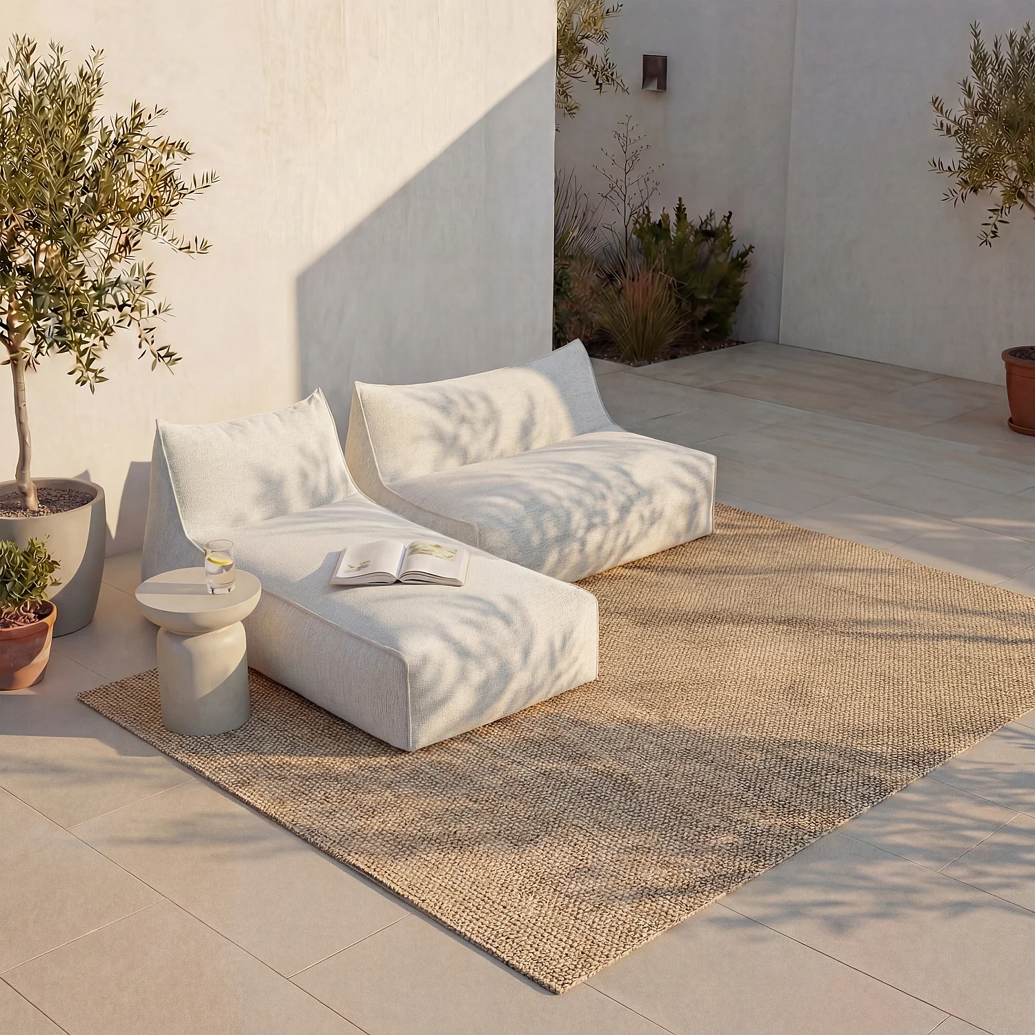 Ensemble de jardin en tissu imperméable 3 places - Crème - 1