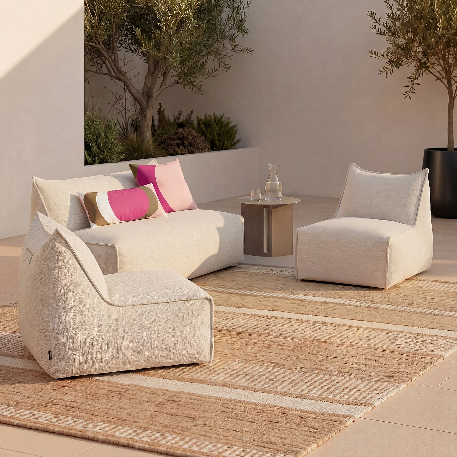 Ensemble de jardin en tissu imperméable 4 places - Crème - 1