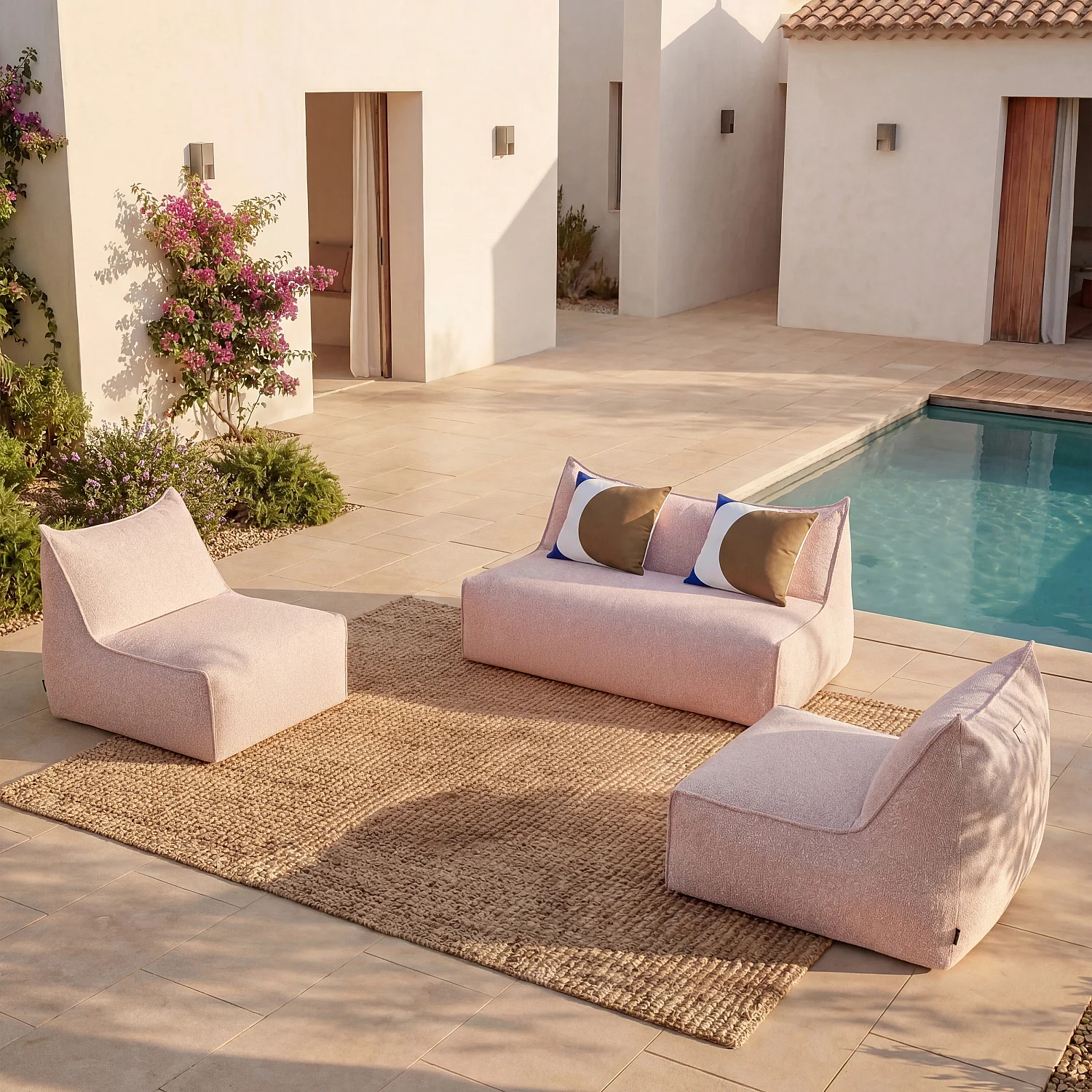 Ensemble de jardin en tissu imperméable 4 places - Rose argile - 1