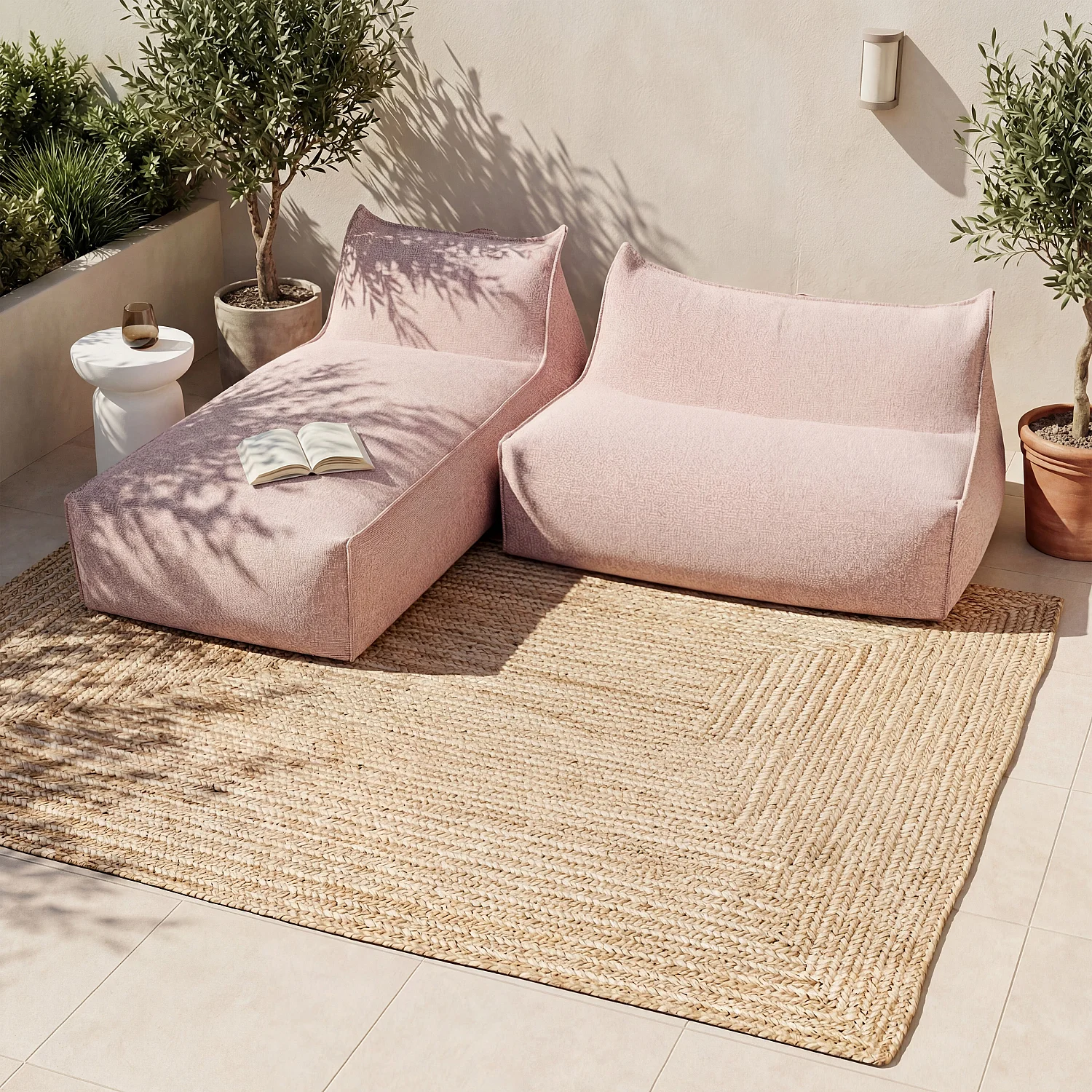 Ensemble de jardin en tissu imperméable 3 places - Rose argile - 1