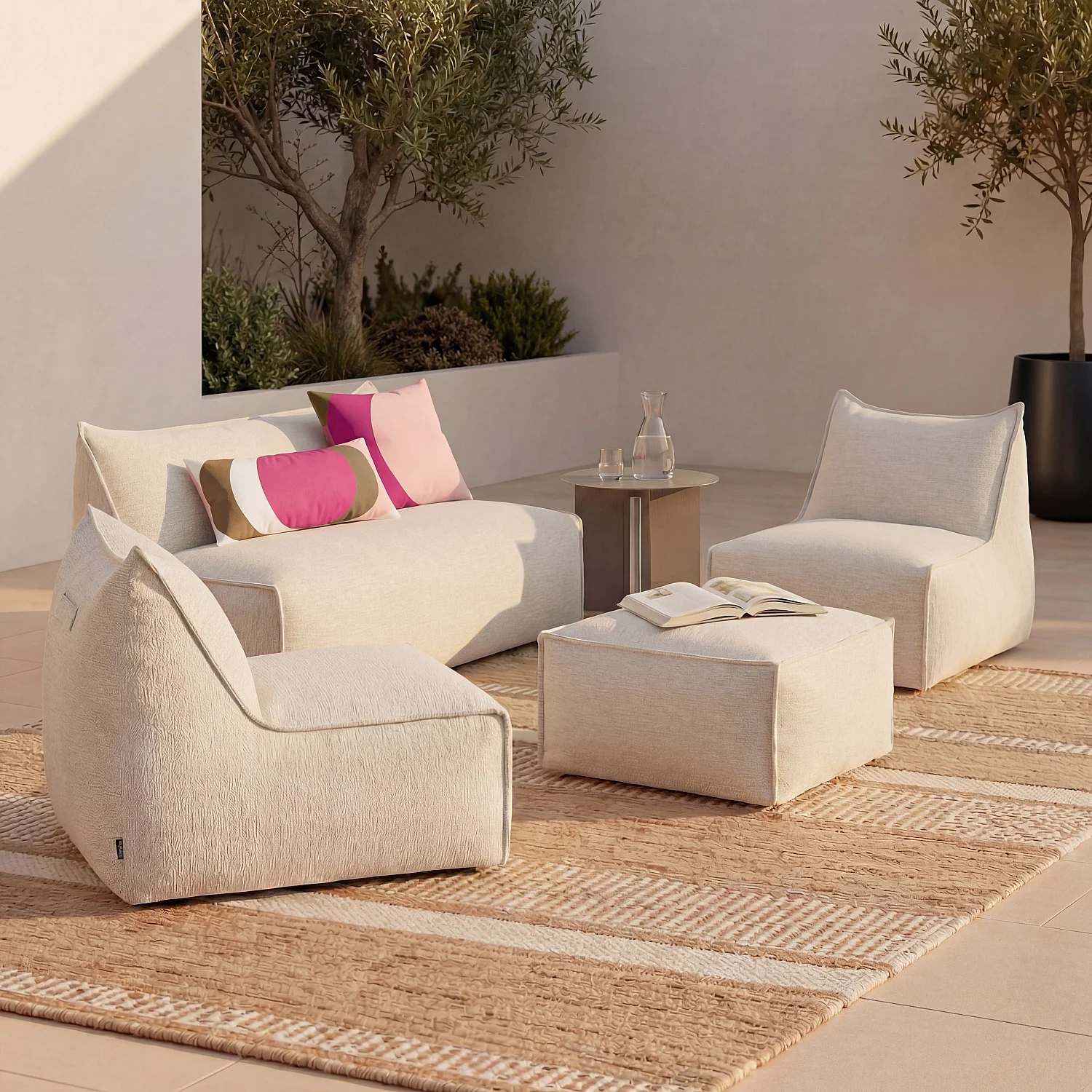 Lot de 2  fauteuils de jardin en tissu déperlant - Crème - 3