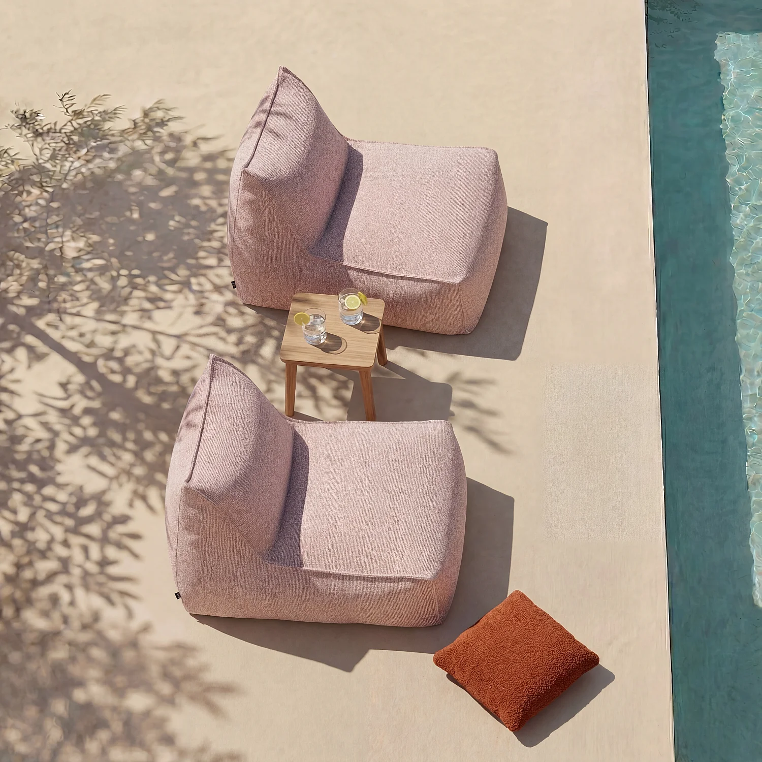 Lot de 2 fauteuils de jardin en tissu déperlant - Rose argile - 1