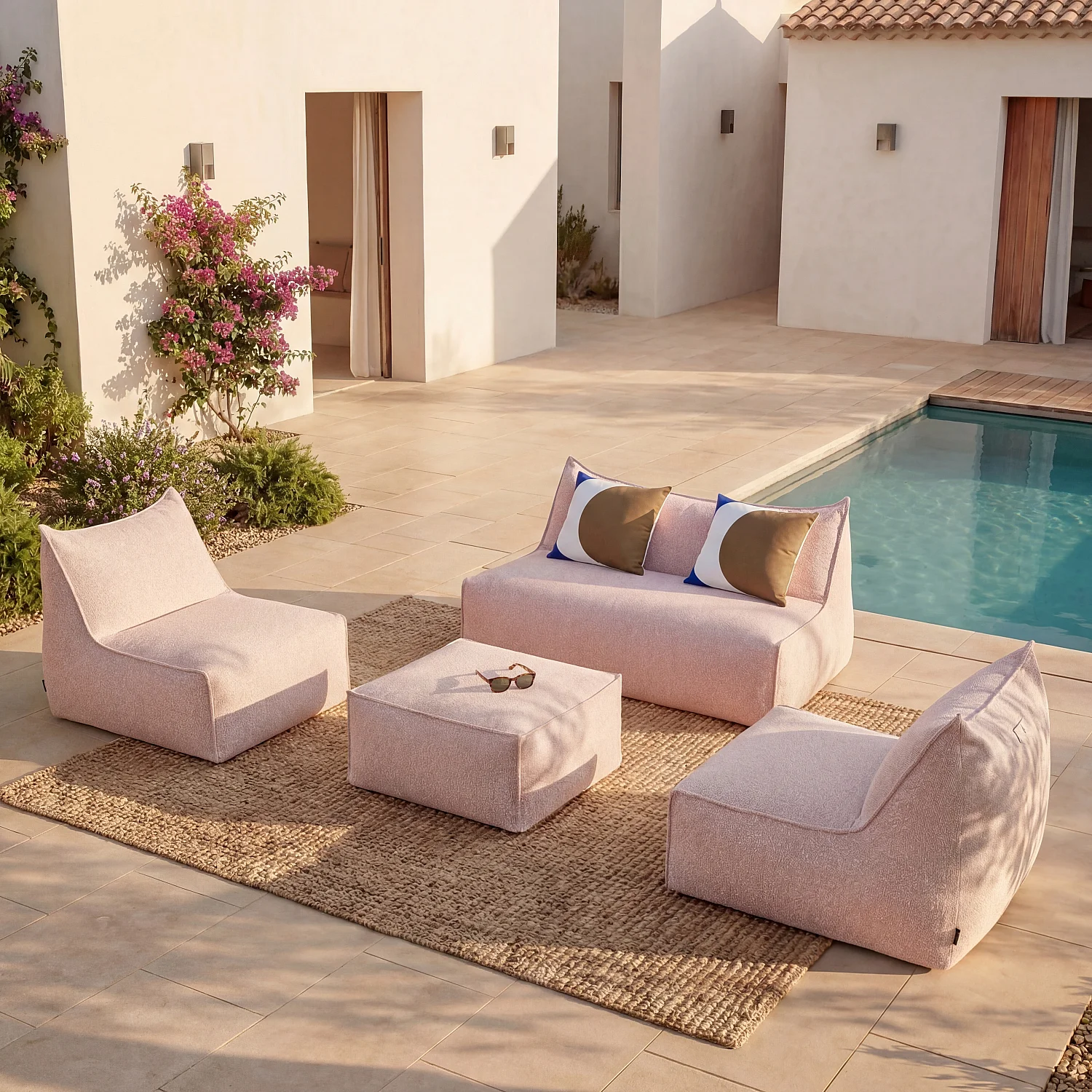 Lot de 2 fauteuils de jardin en tissu déperlant - Rose argile - 3