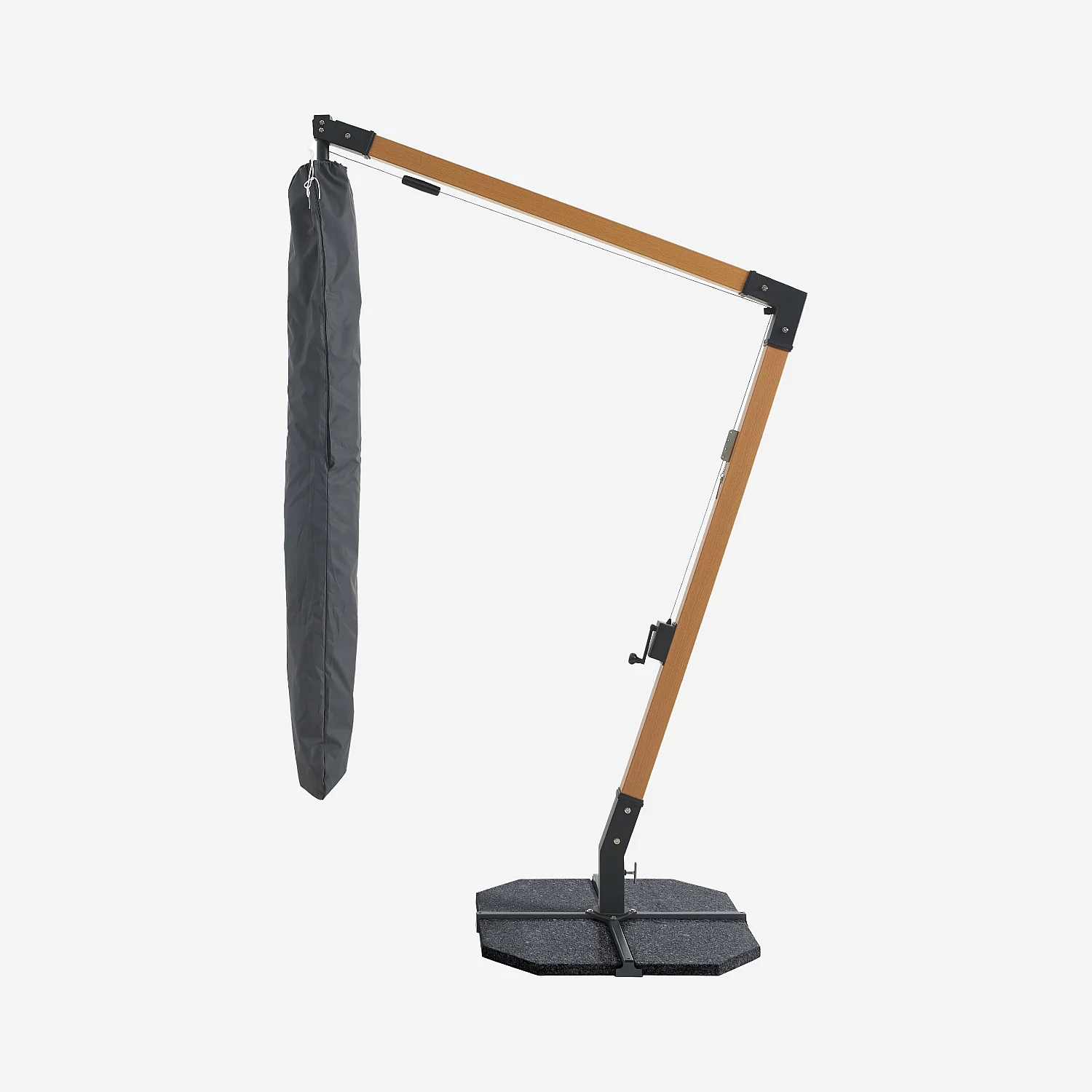 Parasol excéntrico de tejido y metal de 3 x 3 m con base de granito - Crudo y natural - 5