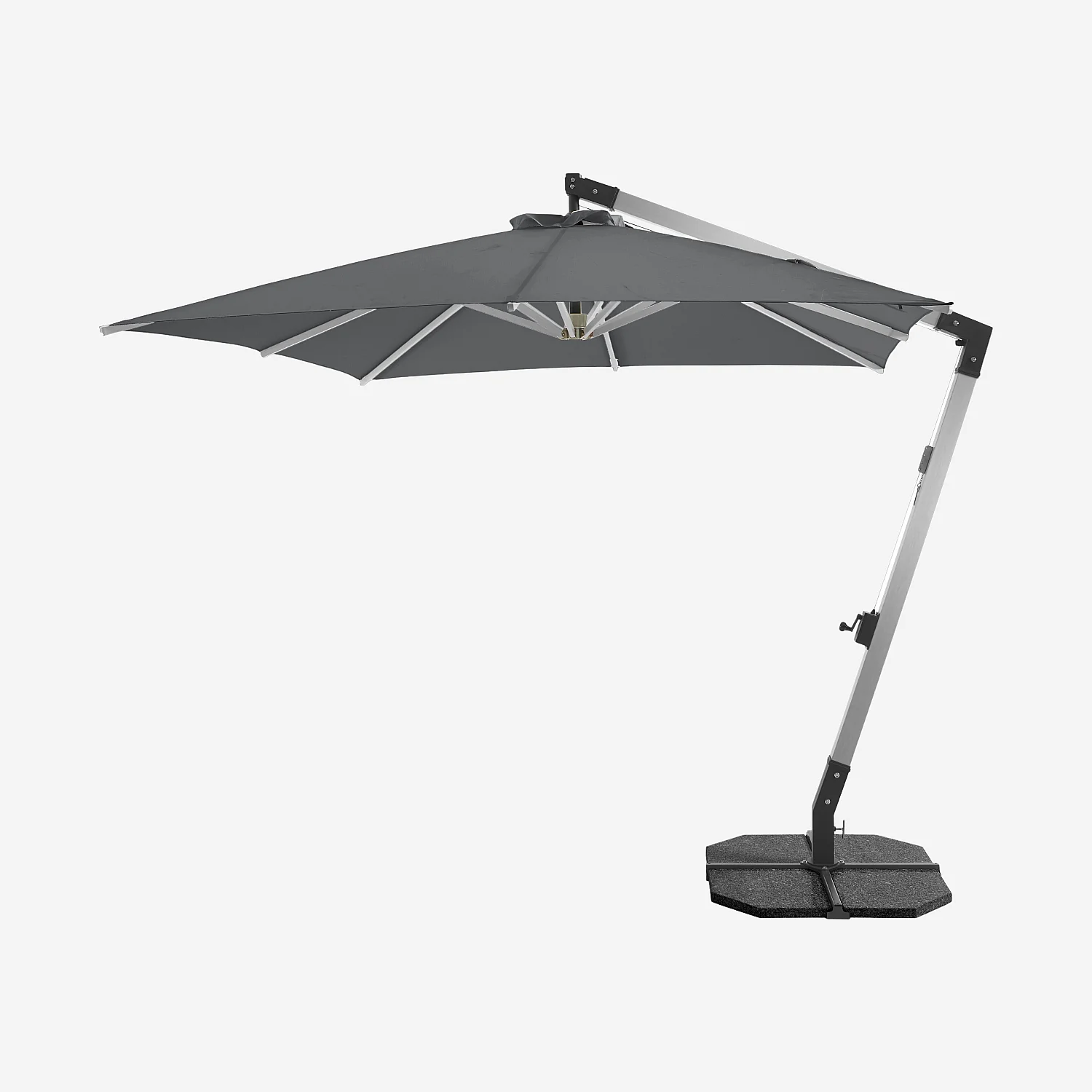 Parasol excéntrico de tejido y metal de 3 x 3 m con base de granito - Antracita y plateado - 1