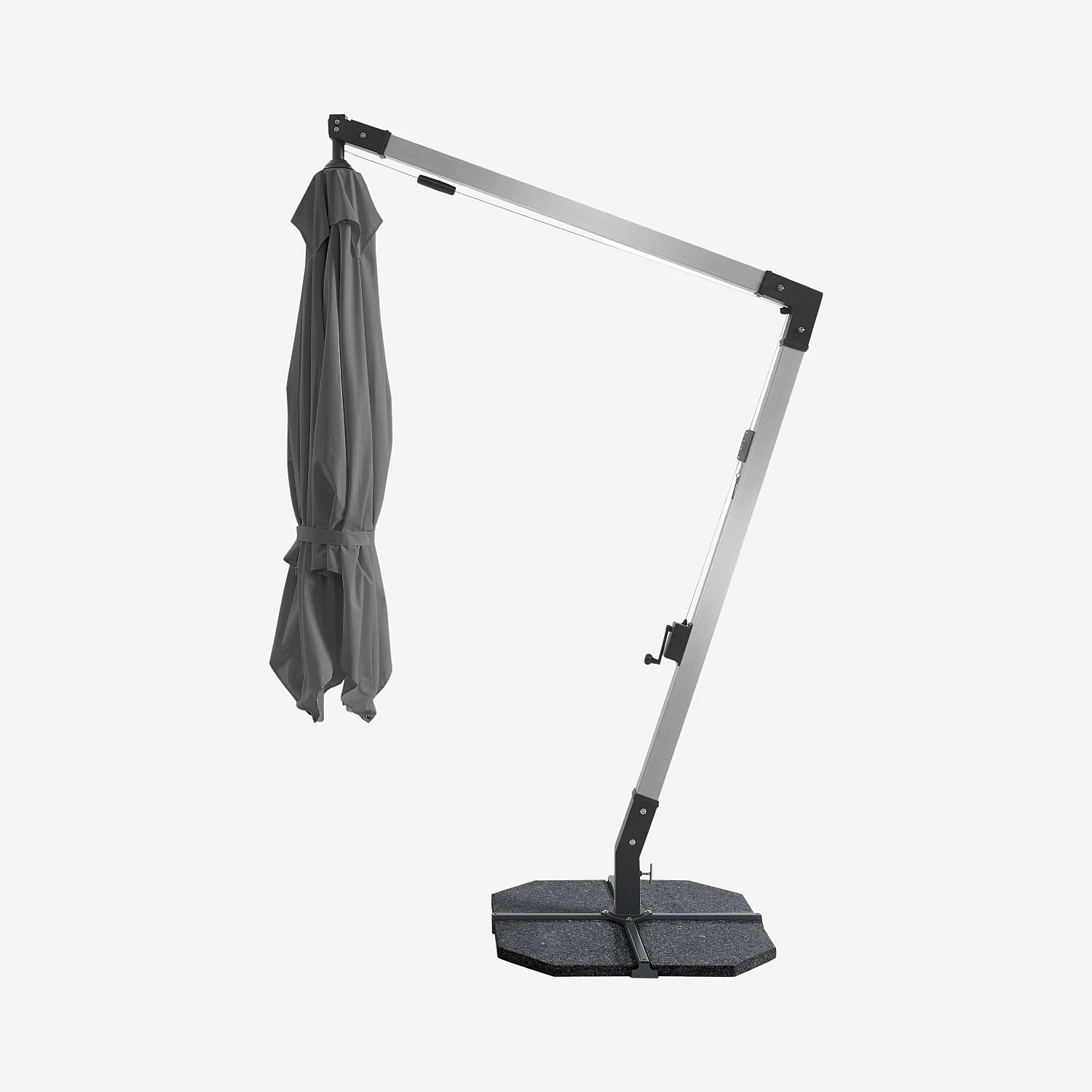 Parasol excéntrico de tejido y metal de 3 x 3 m con base de granito - Antracita y plateado - 2