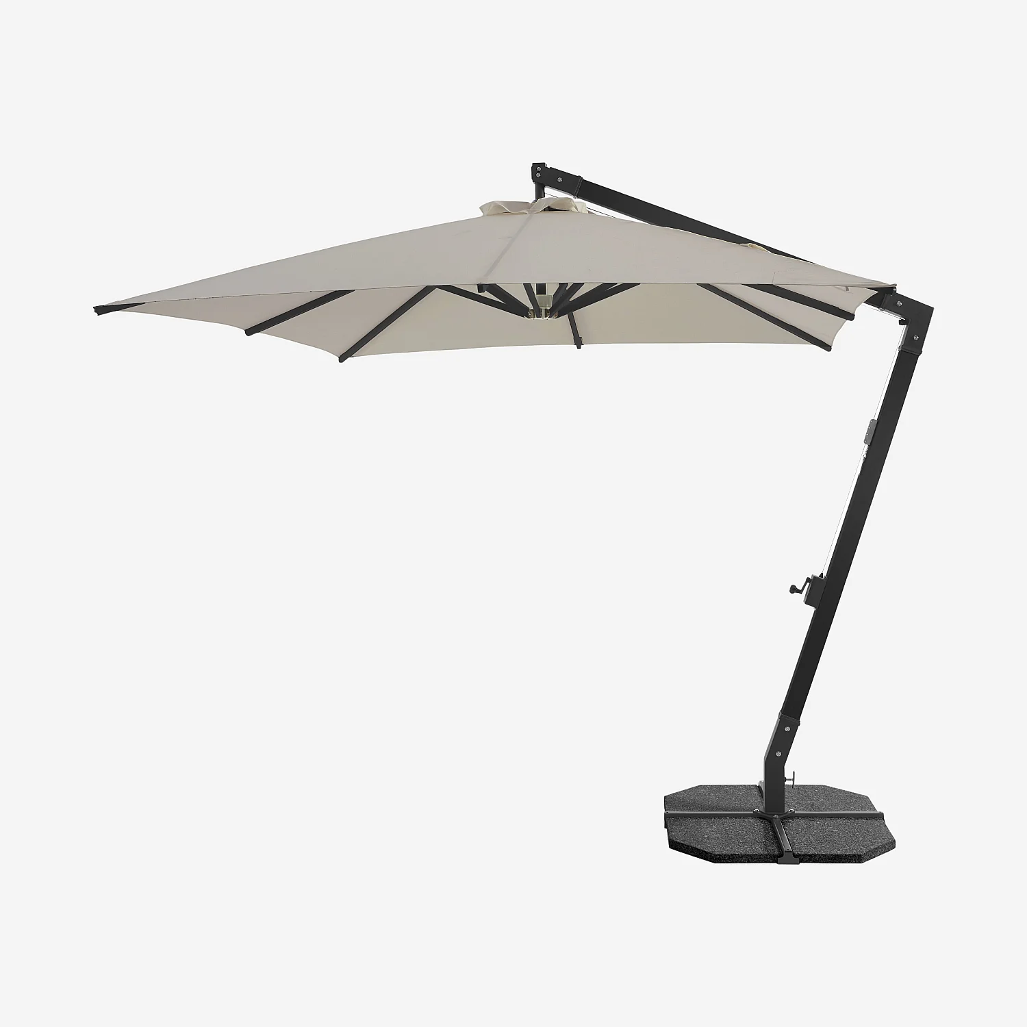 Parasol excéntrico de tejido y metal de 3 x 3 m con base de granito - Topo y antracita - 1