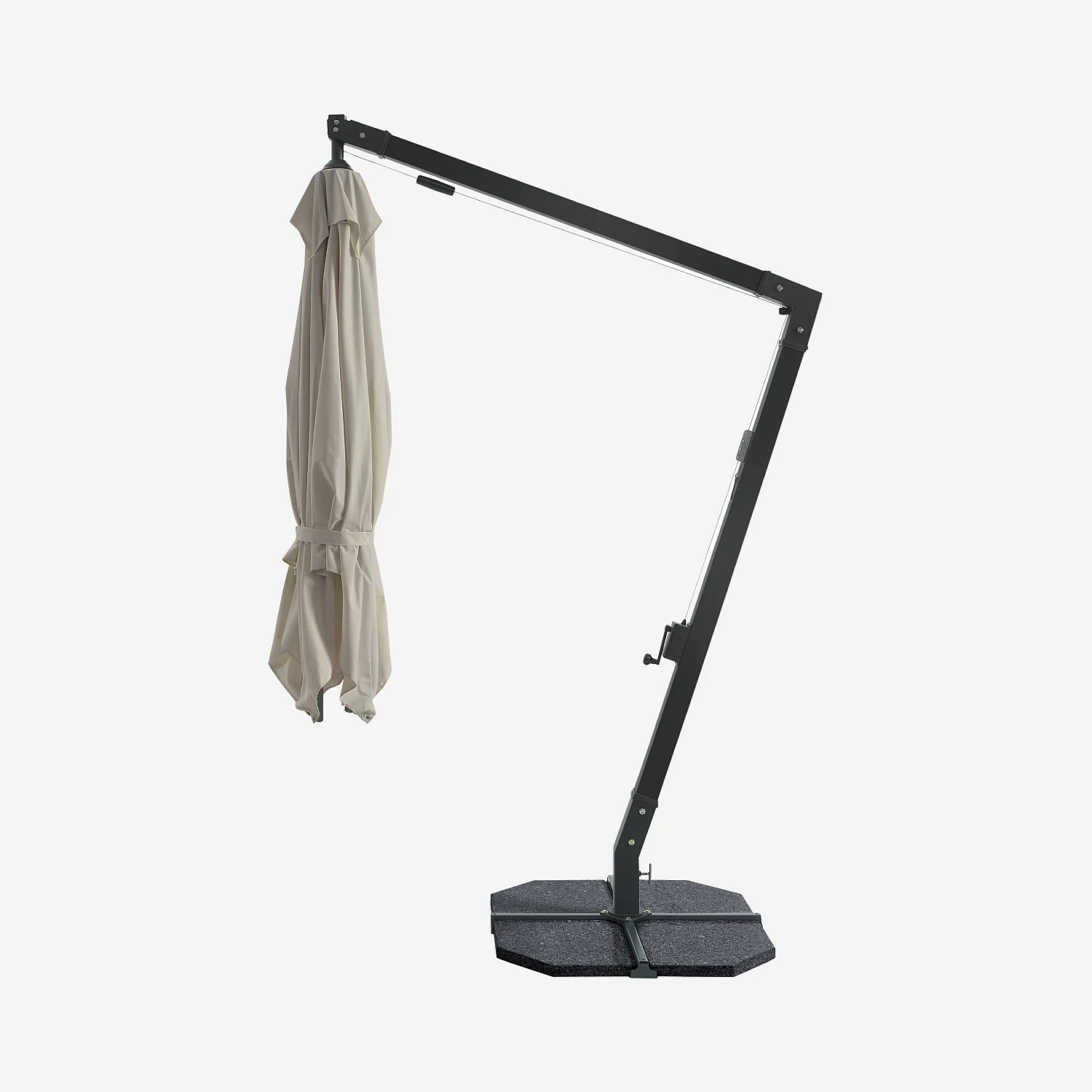 Parasol excéntrico de tejido y metal de 3 x 3 m con base de granito - Topo y antracita - 2