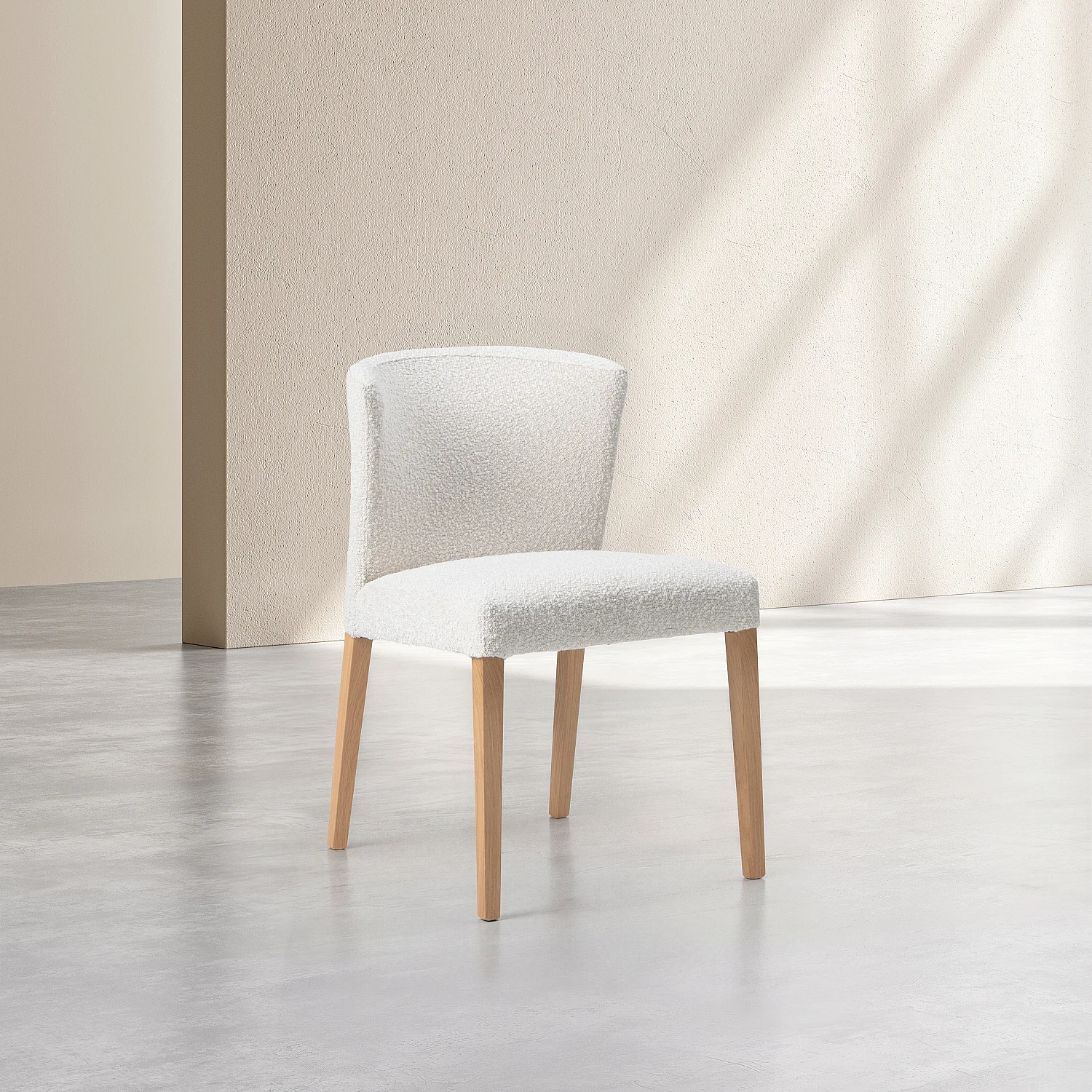 Stuhl 2er-Set aus Bouclé-Stoff und massivem Eichenholz – Creme - 7