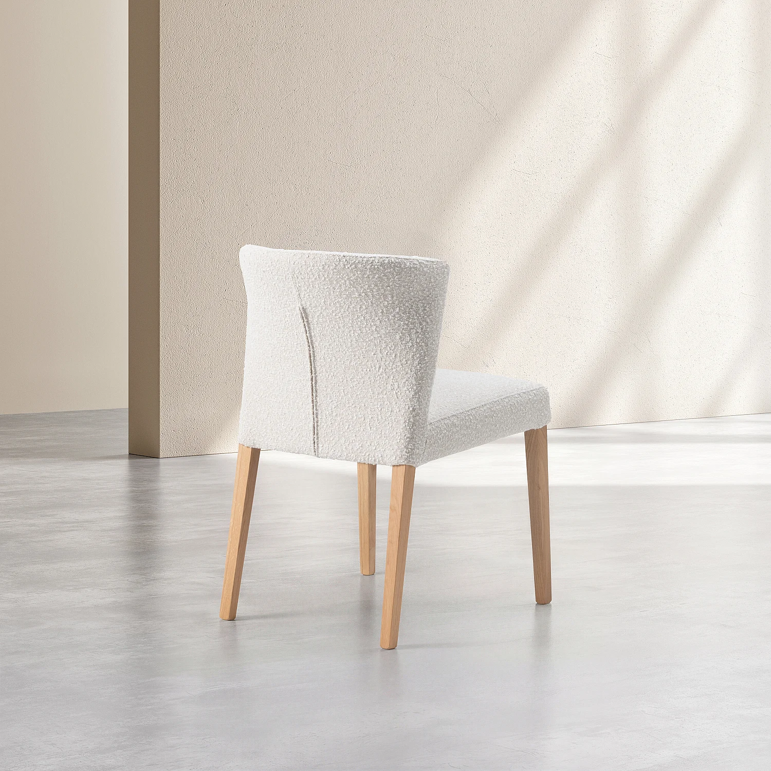 Stuhl 2er-Set aus Bouclé-Stoff und massivem Eichenholz – Creme - 5