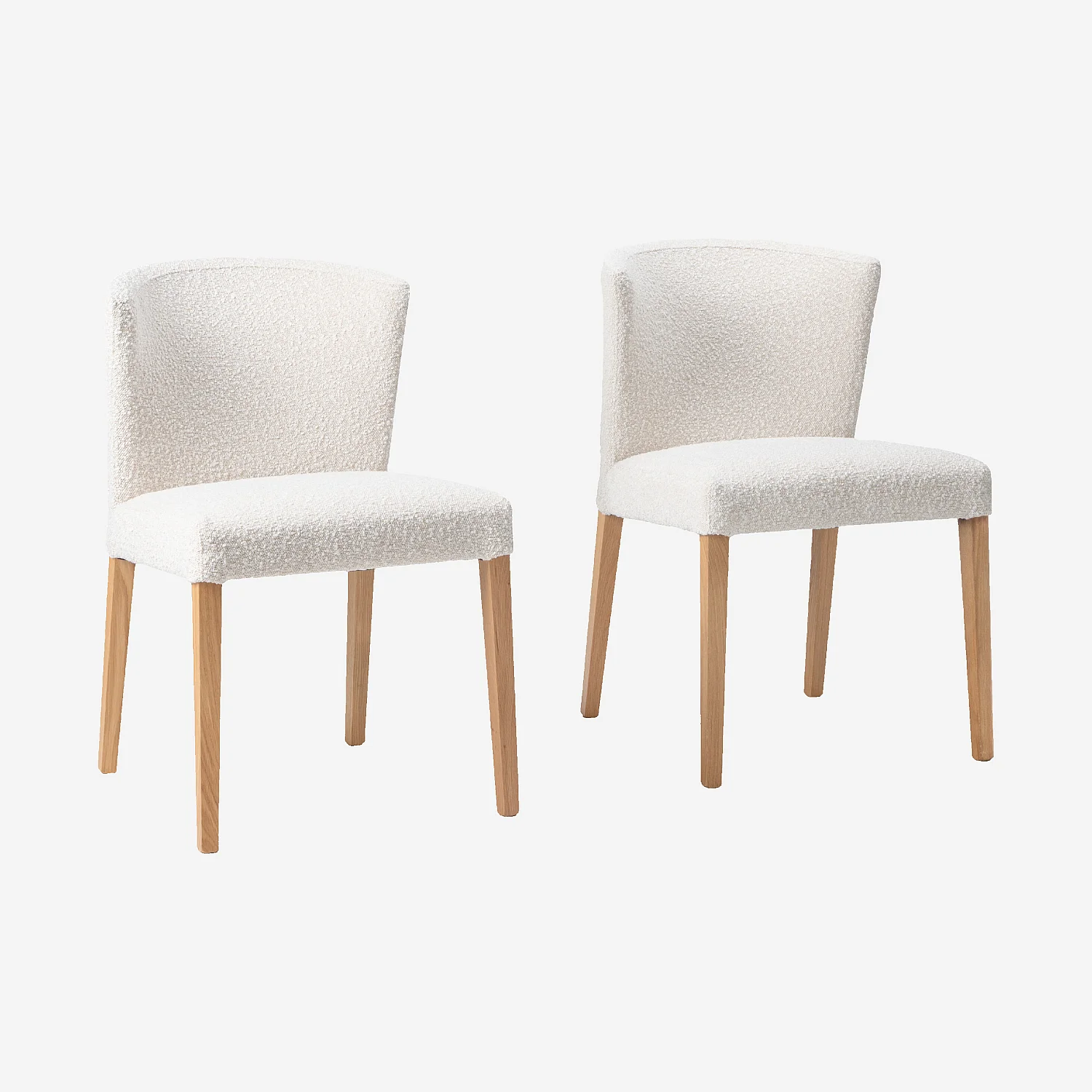 Lot de 2 chaises en tissu bouclette et chêne massif - Crème - 1