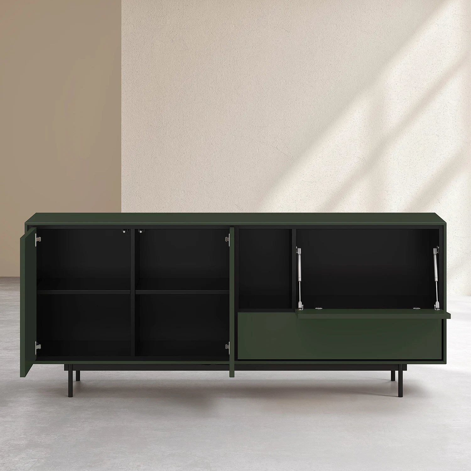 Niedriges Sideboard mit 3 Türen und 1 Schublade - Olivgrün - Design by Céline Mognon Fichet - 4