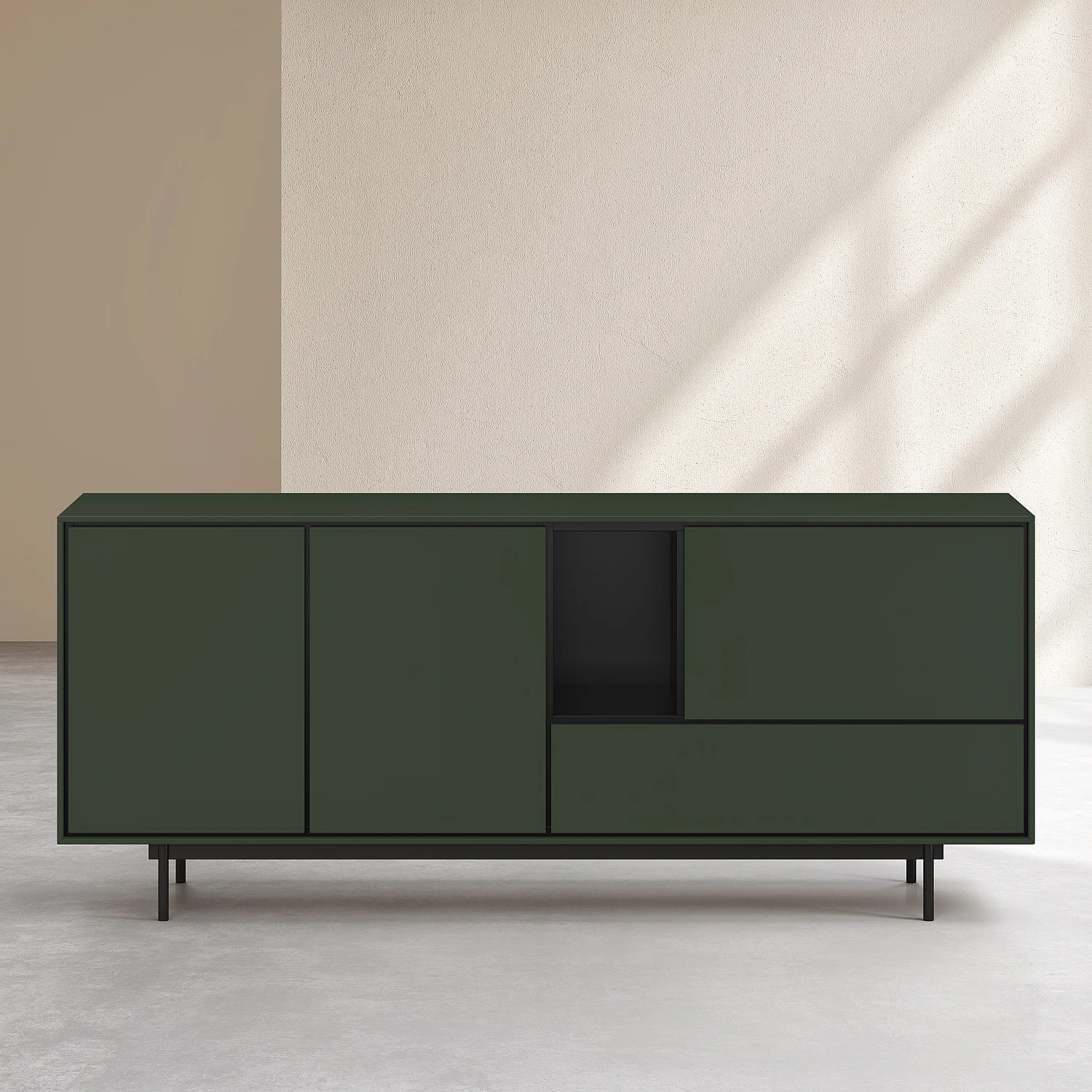 Niedriges Sideboard mit 3 Türen und 1 Schublade - Olivgrün - Design by Céline Mognon Fichet - 2
