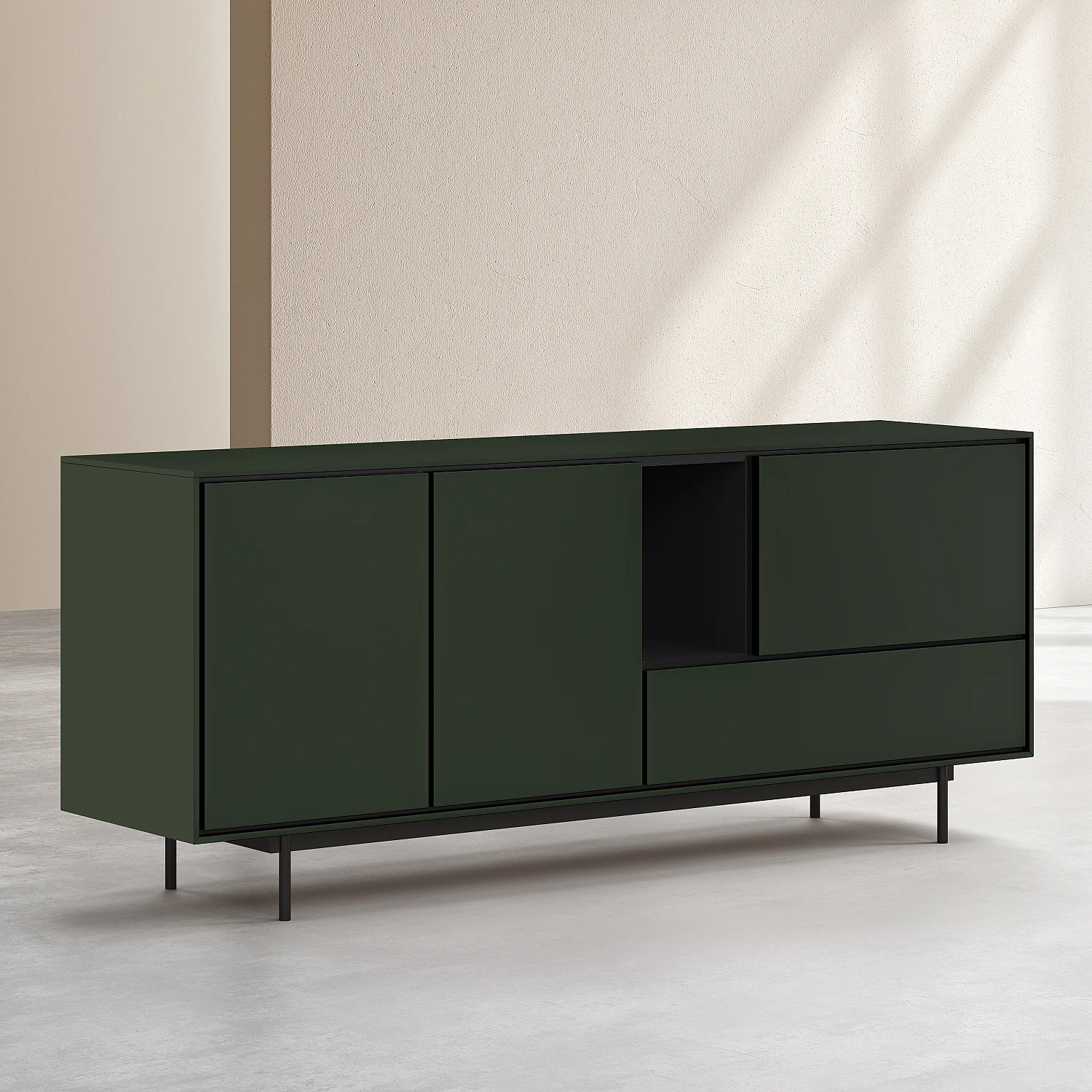 Niedriges Sideboard mit 3 Türen und 1 Schublade - Olivgrün - Design by Céline Mognon Fichet - 3