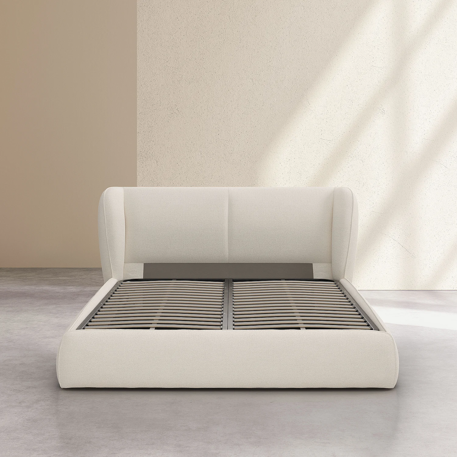 Ensemble lit coffre 160 x 200 cm en tissu bouclette courte et matelas Hybride Excellence - Beige meringue - 3