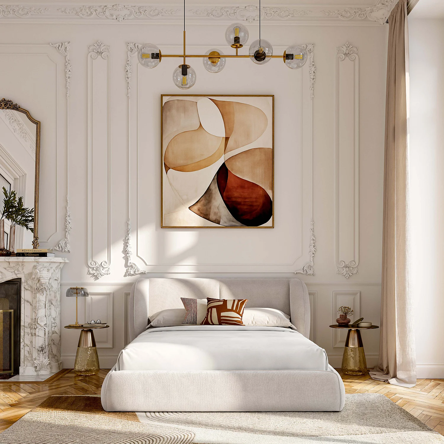 Ensemble lit coffre 160 x 200 cm en tissu bouclette courte et matelas Hybride Excellence - Beige meringue - 2