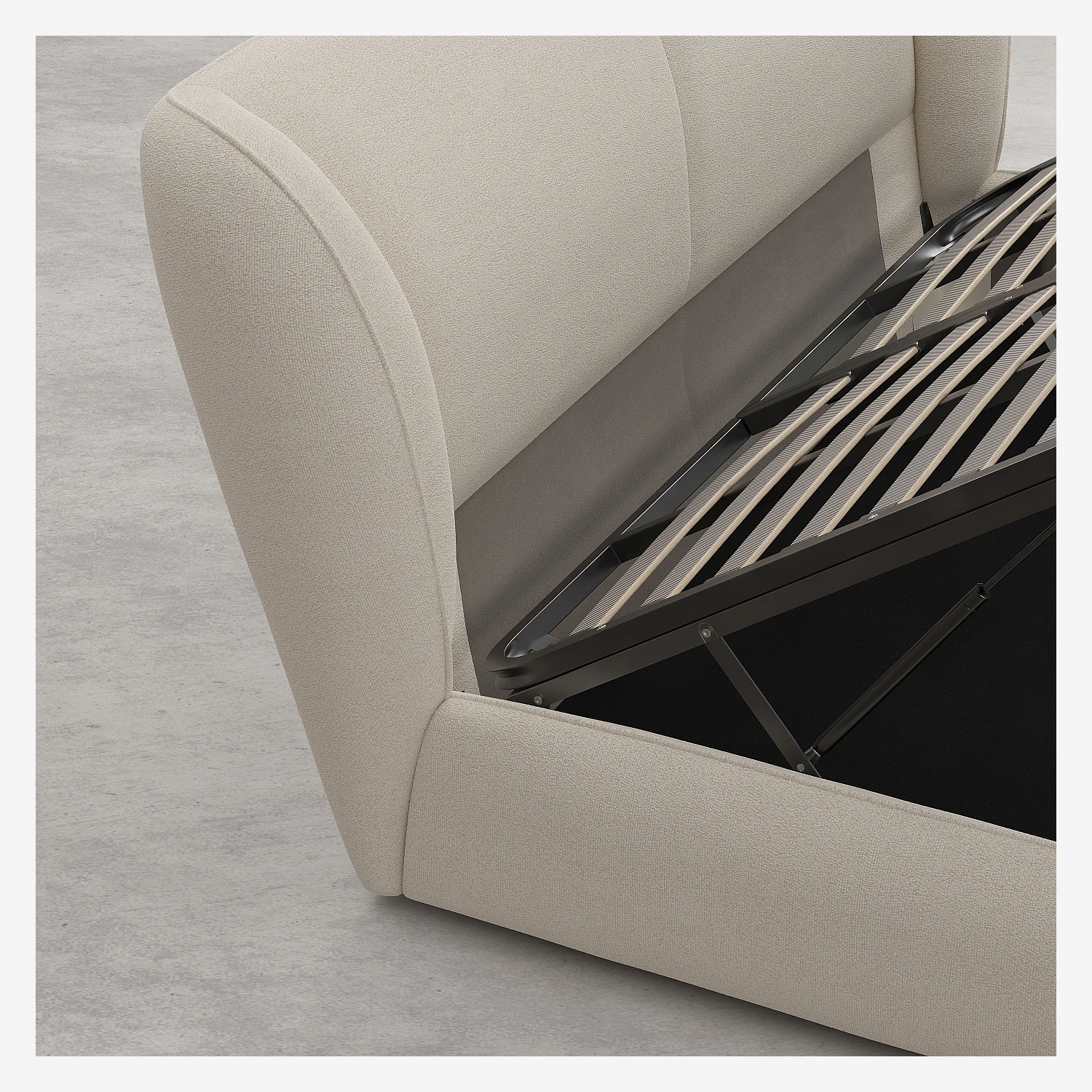 Ensemble lit coffre 160 x 200 cm en tissu bouclette courte et matelas Hybride Excellence - Beige meringue - 7