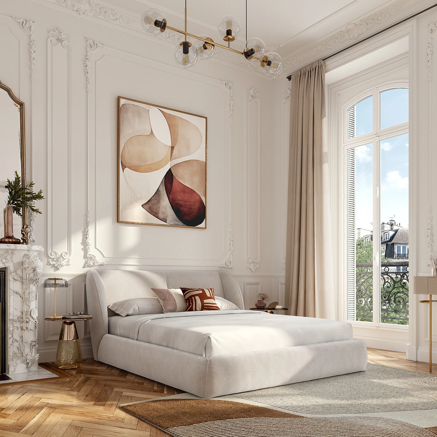 Ensemble lit coffre 180 x 200 cm en tissu bouclette courte et matelas Hybride Excellence - Beige meringue - 6