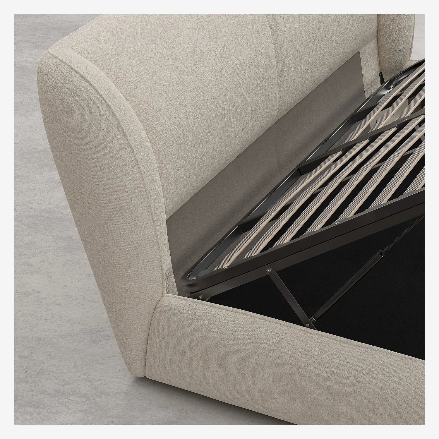 Ensemble lit coffre 180 x 200 cm en tissu bouclette courte et matelas Hybride Excellence - Beige meringue - 7