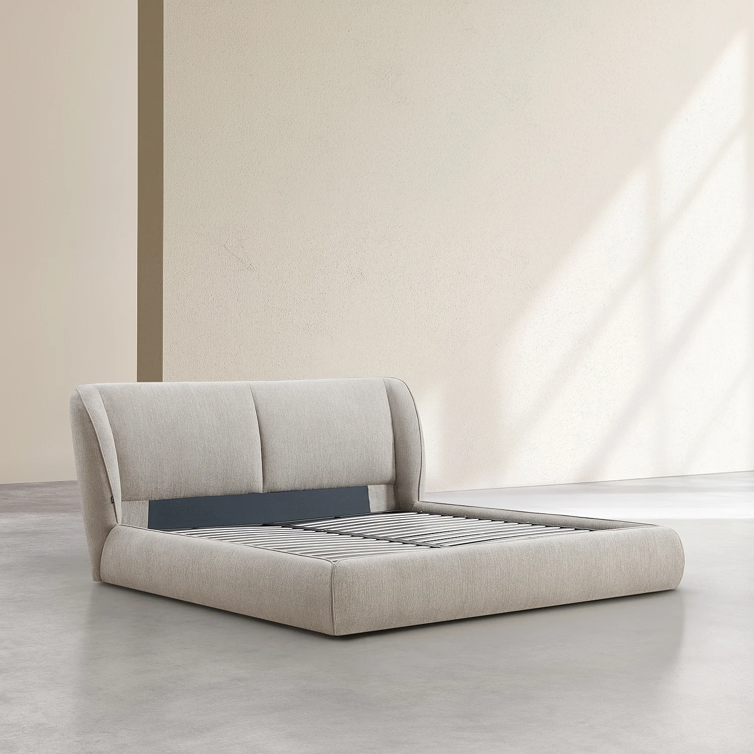 Ensemble lit coffre 180 x 200 cm en tissu bouclette courte et matelas Hybride Excellence - Taupe - 2