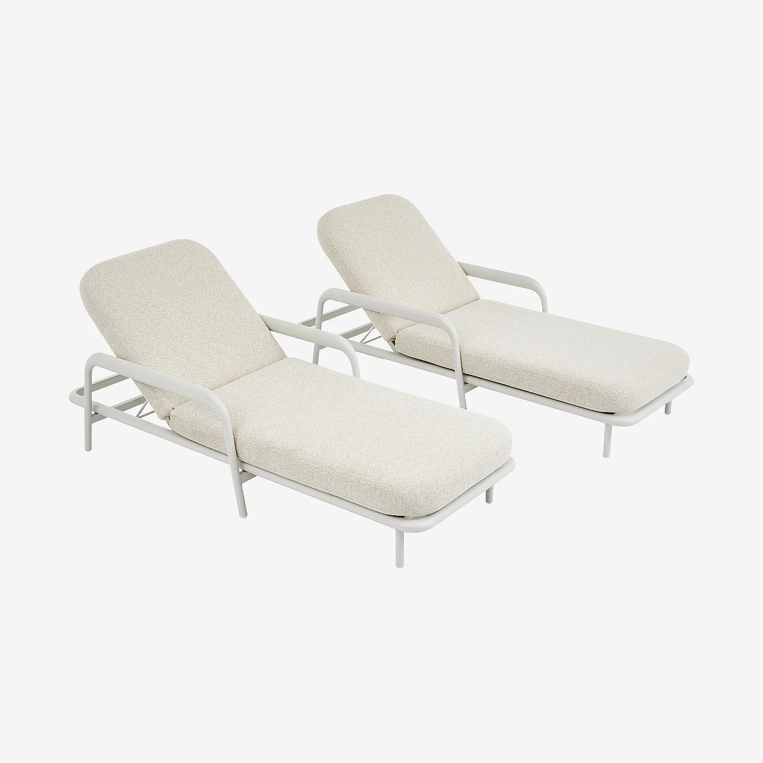 Lot de 2 bains de soleil en aluminium et tissu texturé déperlant - Crème et blanc cassé - 2