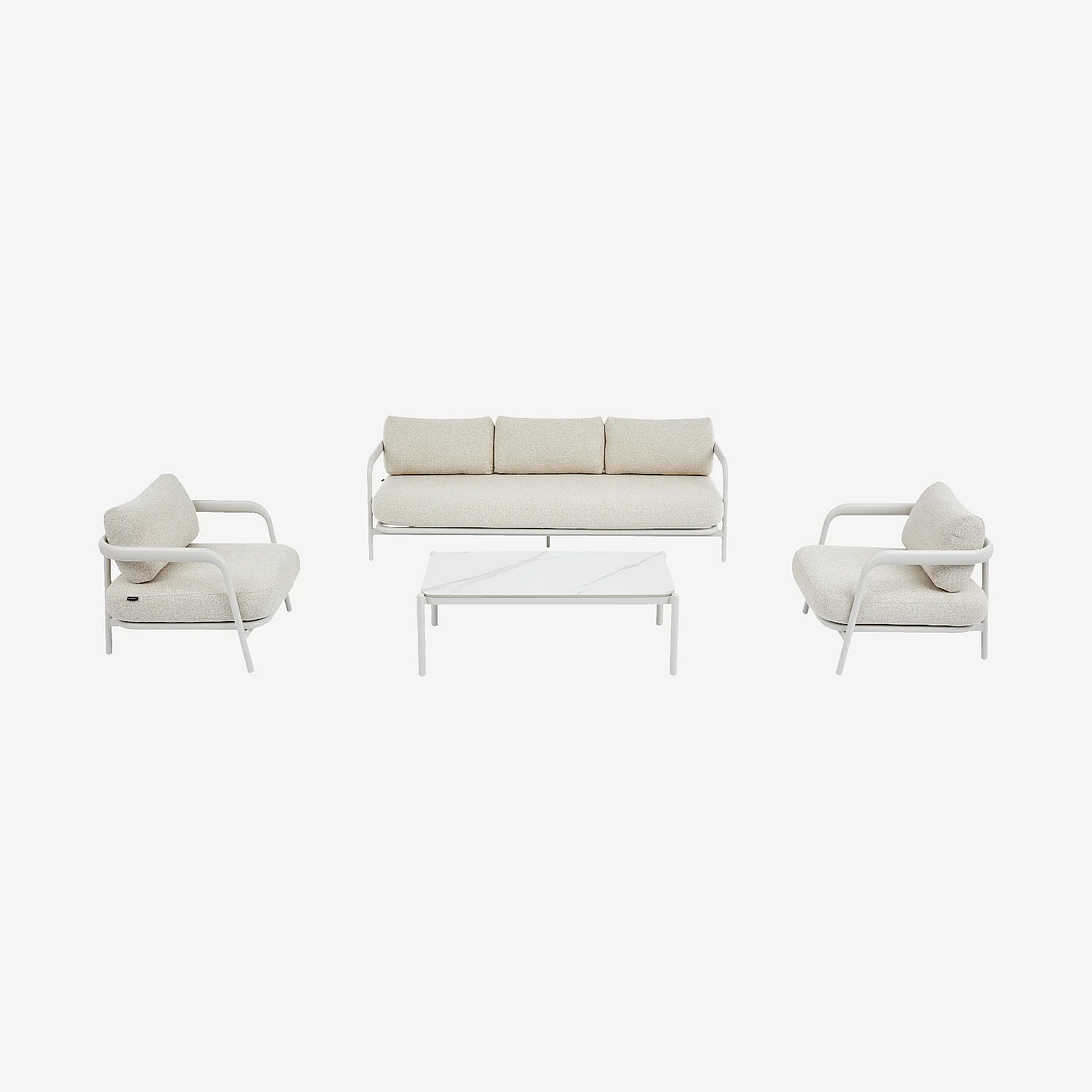 Ensemble de salon de jardin 5 places et table basse rectangulaire - Crème et blanc cassé - 2