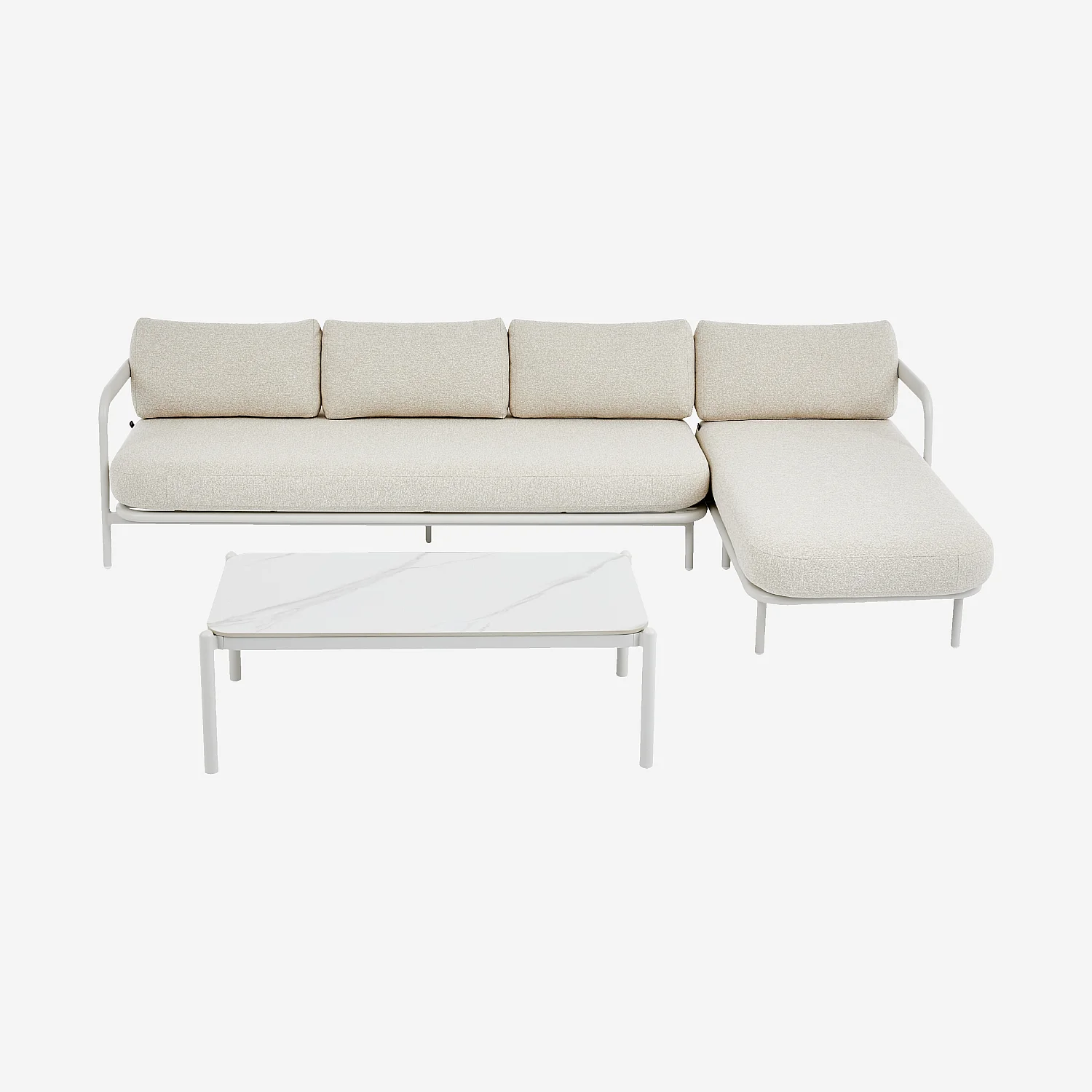 Ensemble de salon de jardin d'angle droit et table basse rectangulaire - Crème et blanc cassé - 2