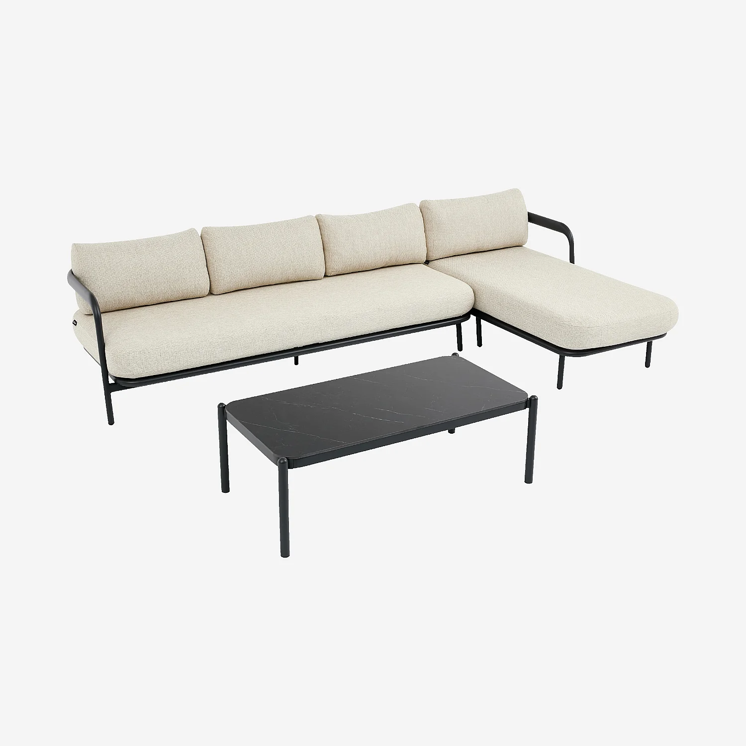 Ensemble de salon de jardin d'angle droit et table basse rectangulaire - Beige mélangé et gris anthracite - 3