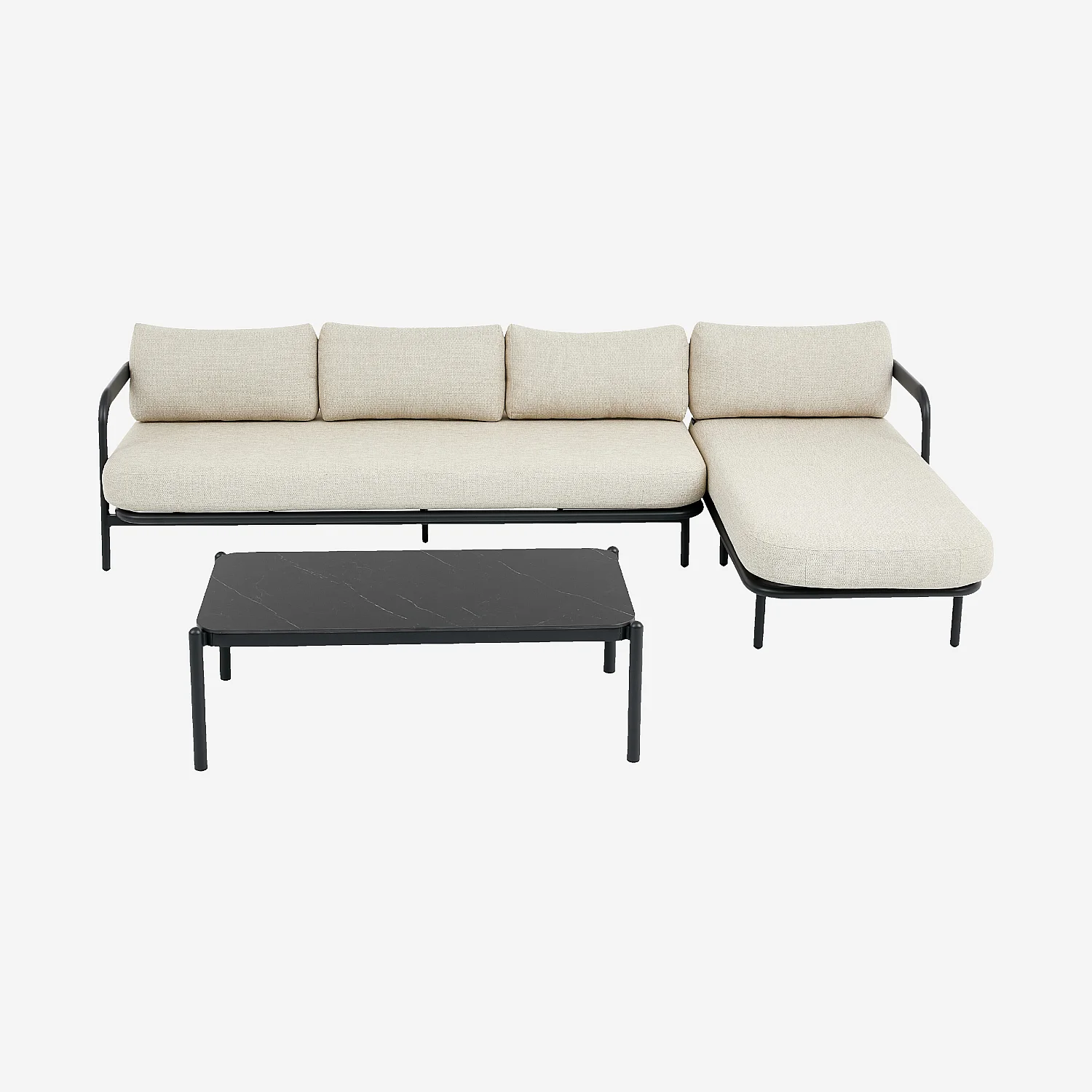 Ensemble de salon de jardin d'angle droit et table basse rectangulaire - Beige mélangé et gris anthracite - 2